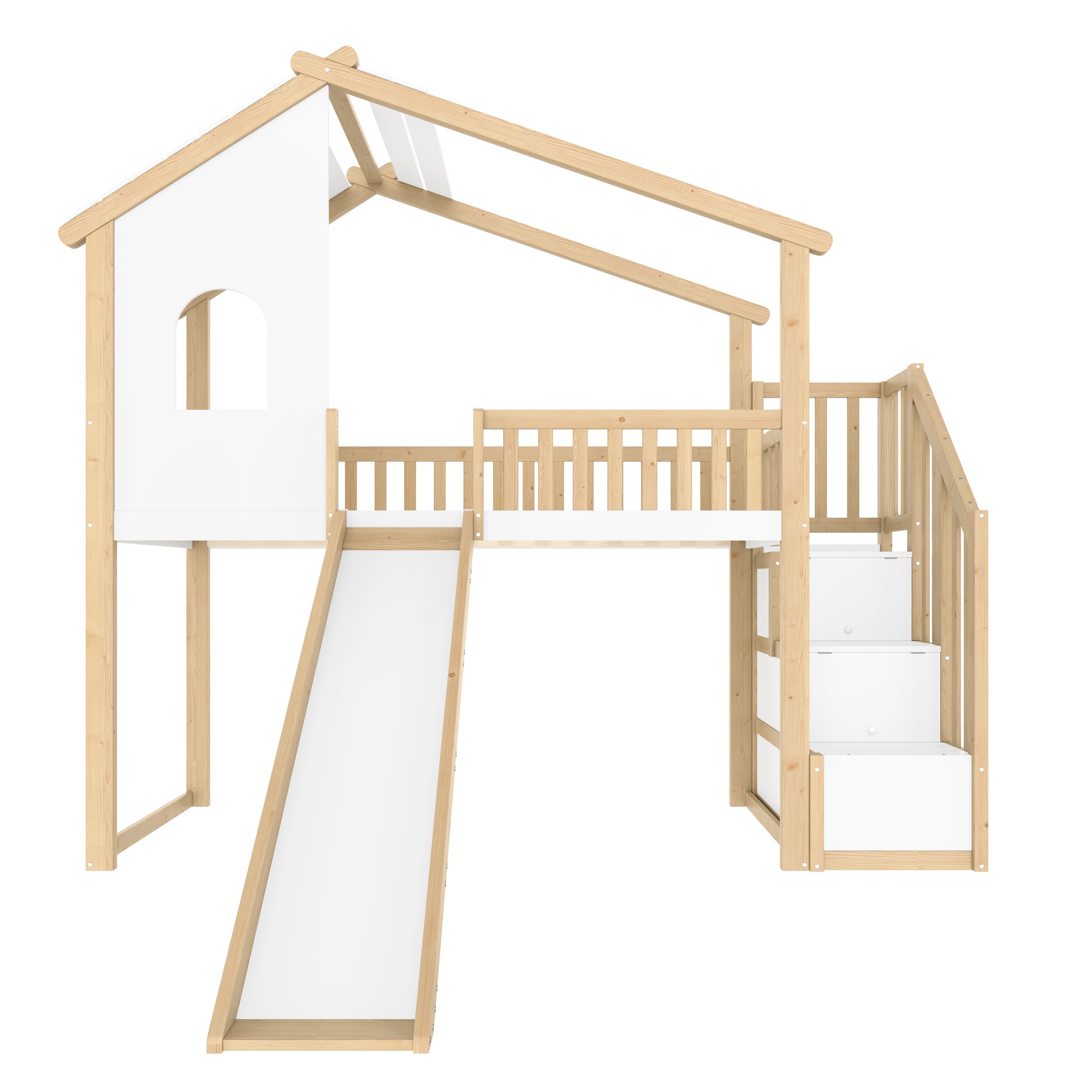 Logidon hoogslaper 90x200 cm naturel wit met bedrail en glijbaan