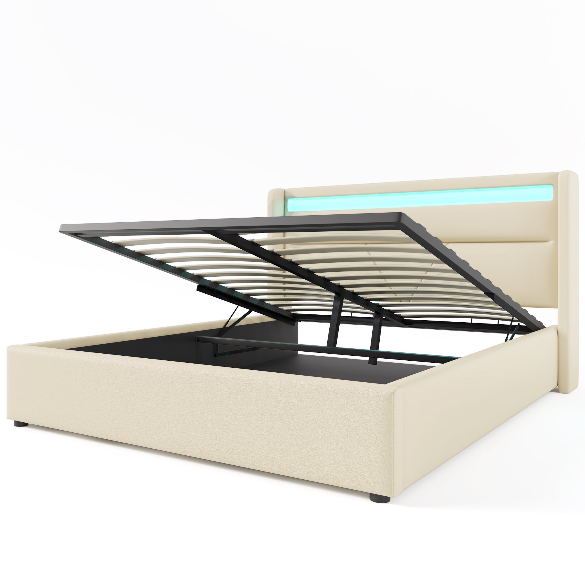 Logidon Hydraulisch Opbergbed Met LED Verlichting 160x200cm Wit