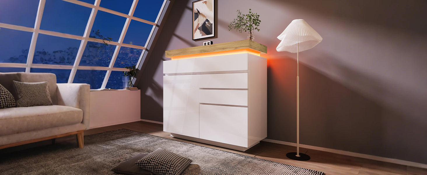 Logidon high gloss chest of drawers white LED lighting app control 2 doors