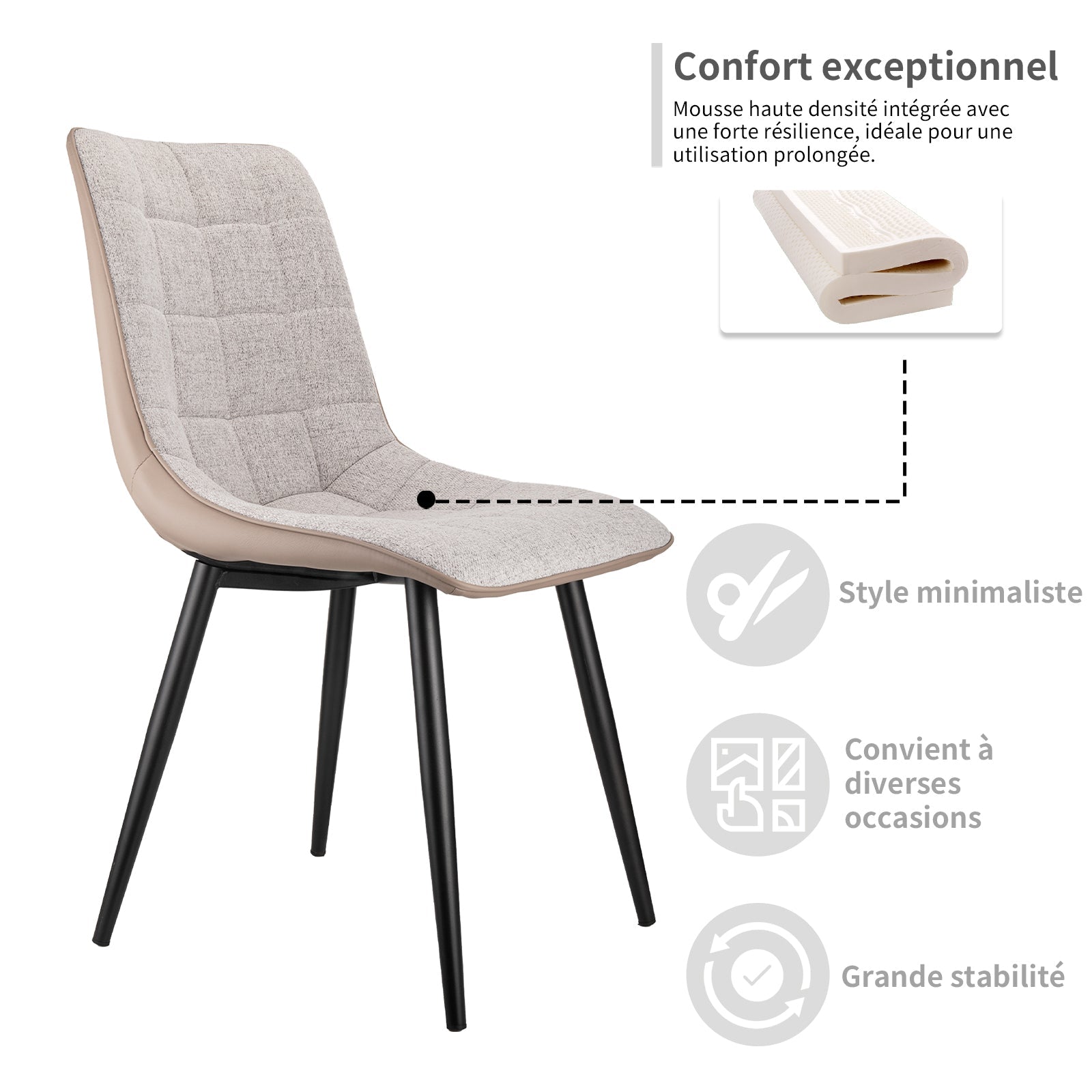 Logidon set van 2 gestoffeerde stoelen grijs linnen stof kunstleer metalen frame