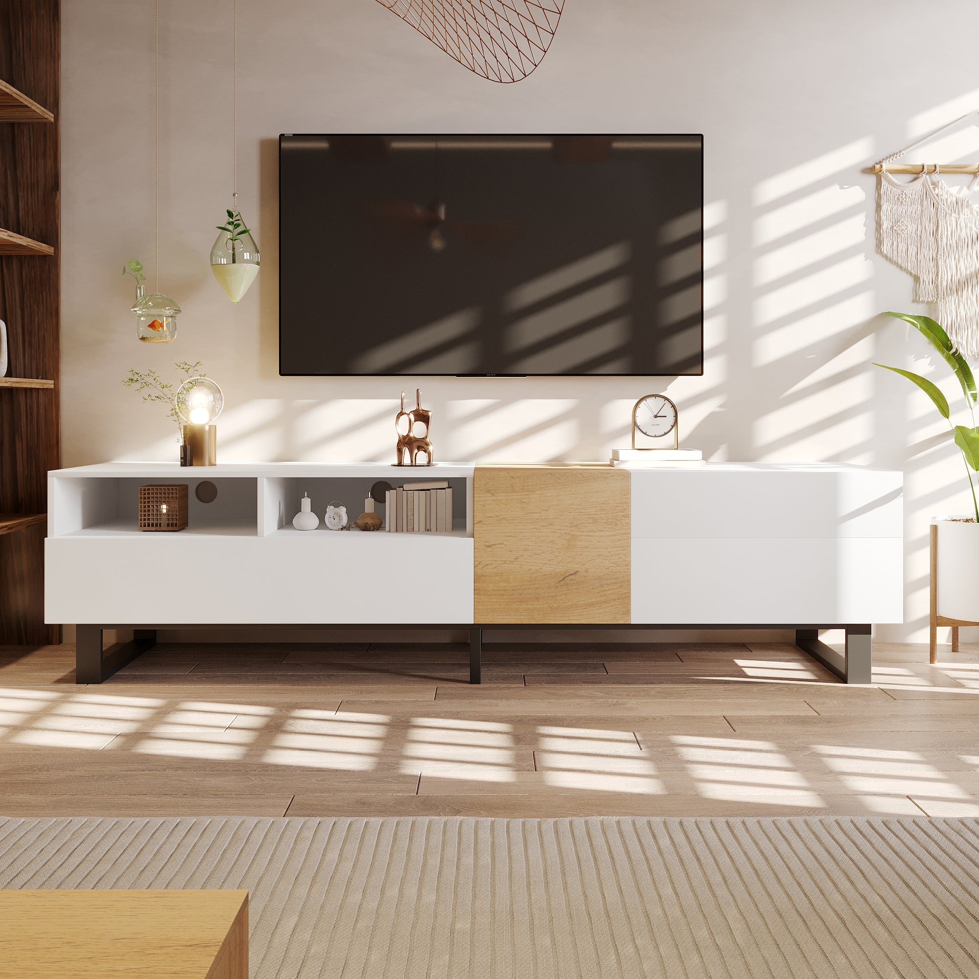 Logidon Modern TV cabinet white wood look 180x50x38 cm