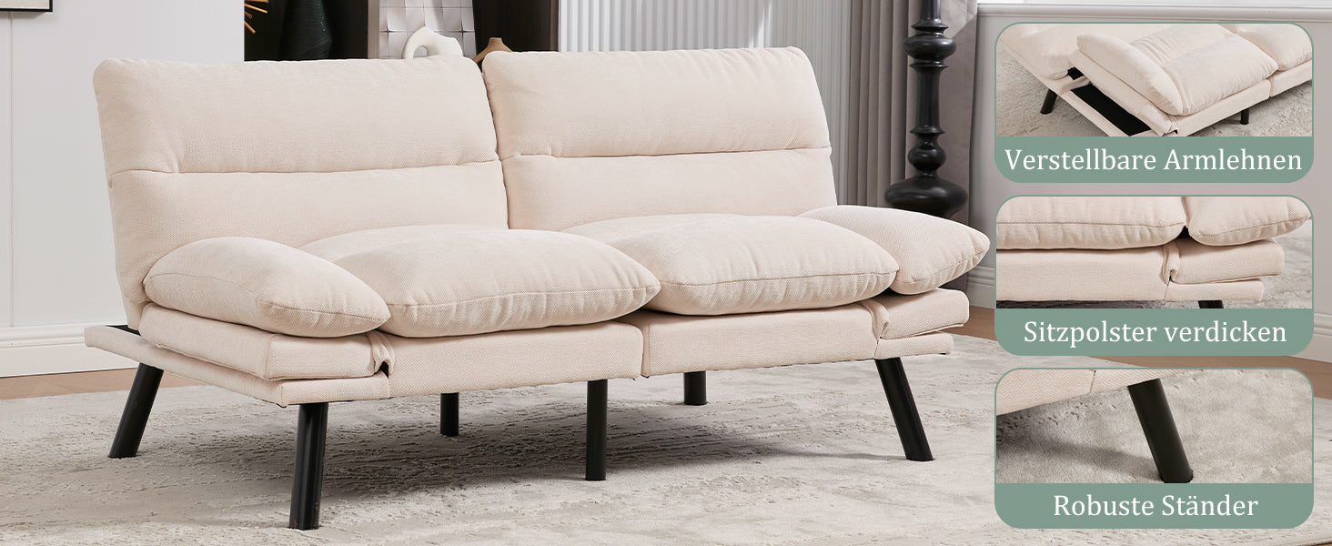 Logidon Moderne Tweezits Chenille Bank Beige Fluweel 165 x 90 x 76 cm