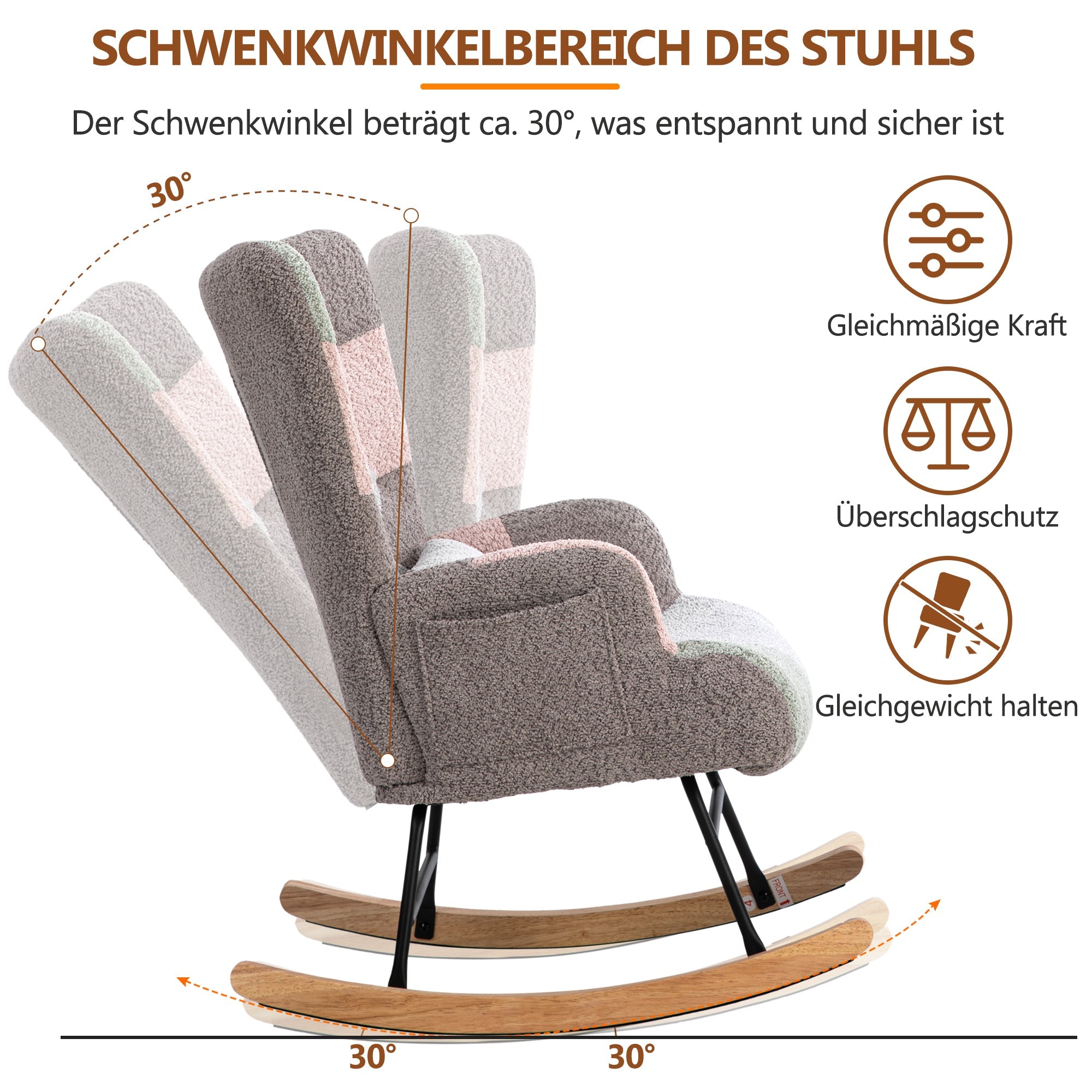 Logidon Velvet schommelstoel veelkleurig 93 cm hoogte met voetsteun
