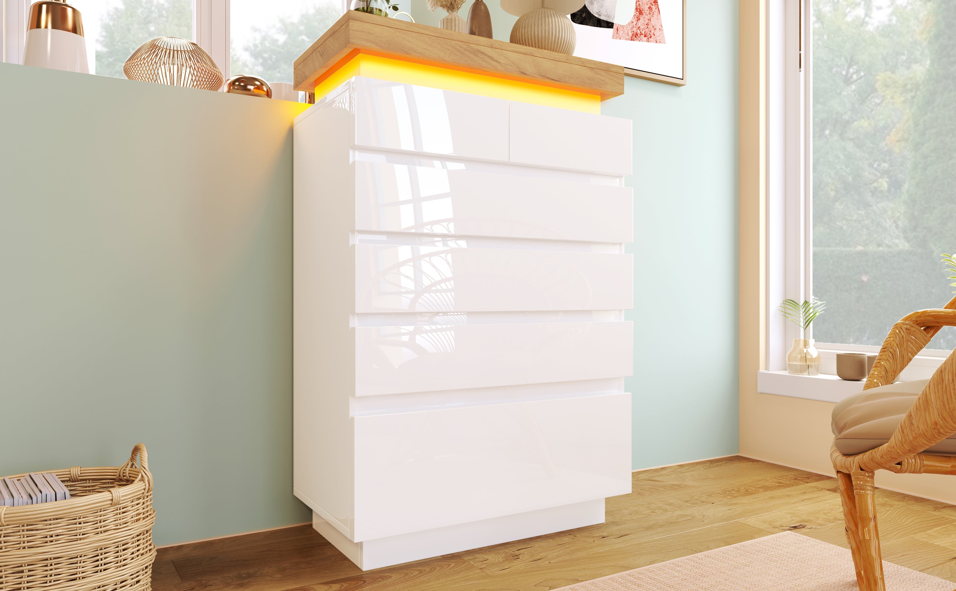 Logidon sideboard 6 drawers white 115x73x39 cm LED app control
