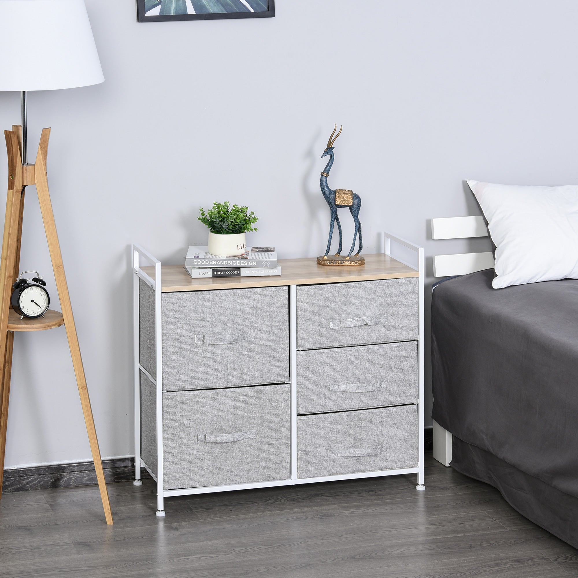 Logidon ladekast met 5 stoffen lades grijs 83x29x77 cm