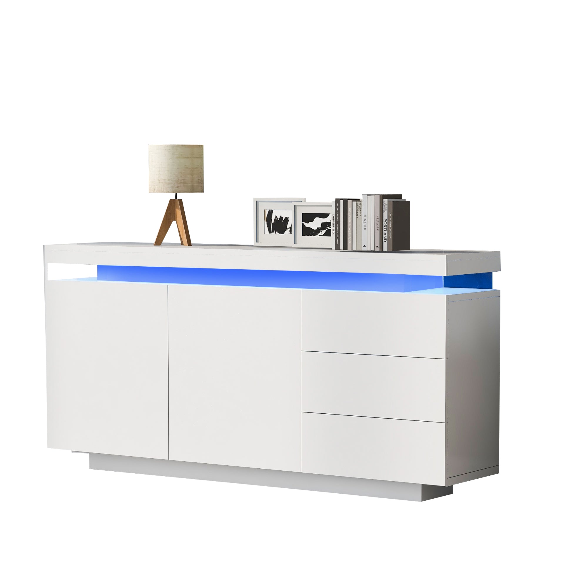 Logidon dressoir wit LED licht 140x35x72,5 cm 2 deuren 3 lades
