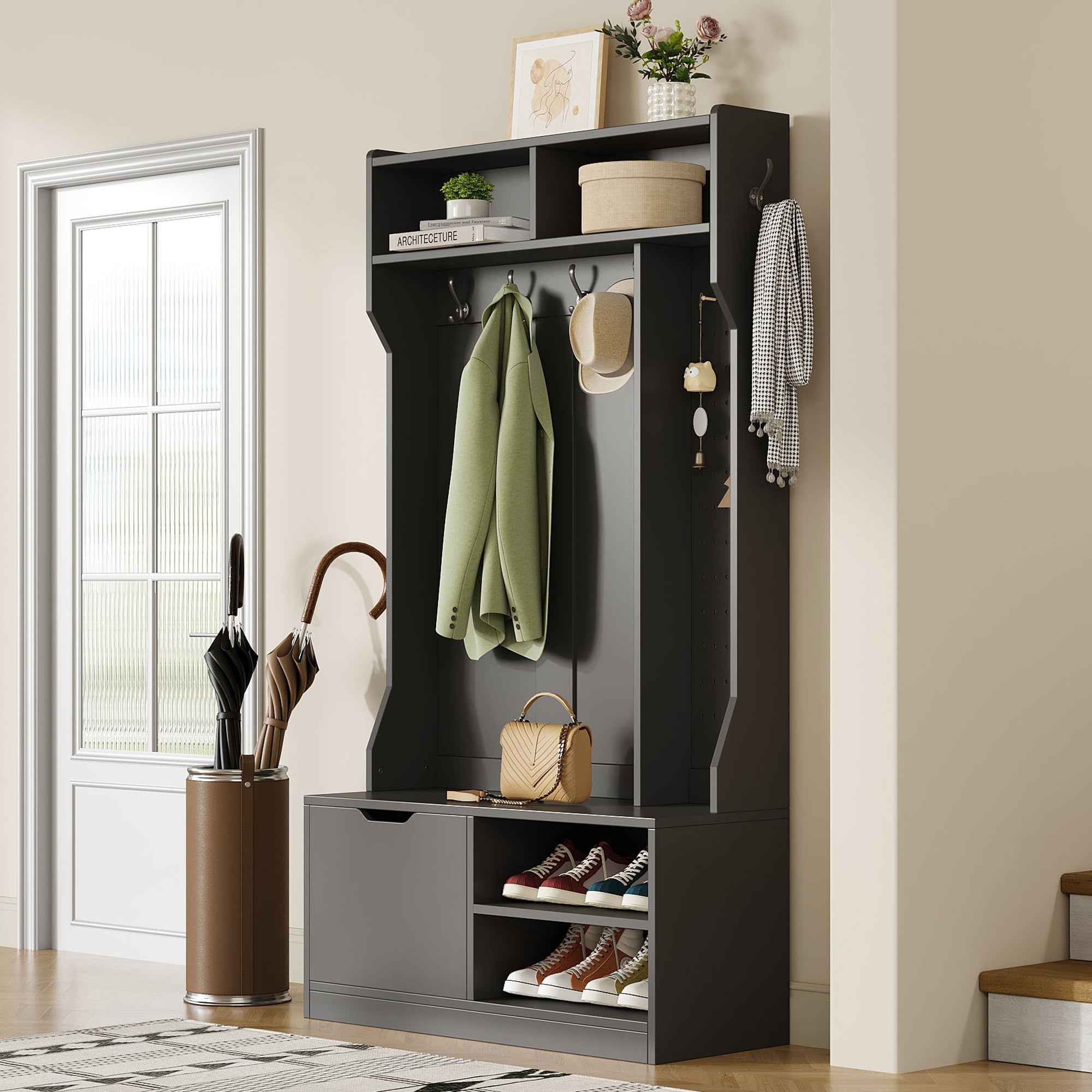 Logidon kledingkastset zwart 100x185,5x40 cm met bank 6 haken
