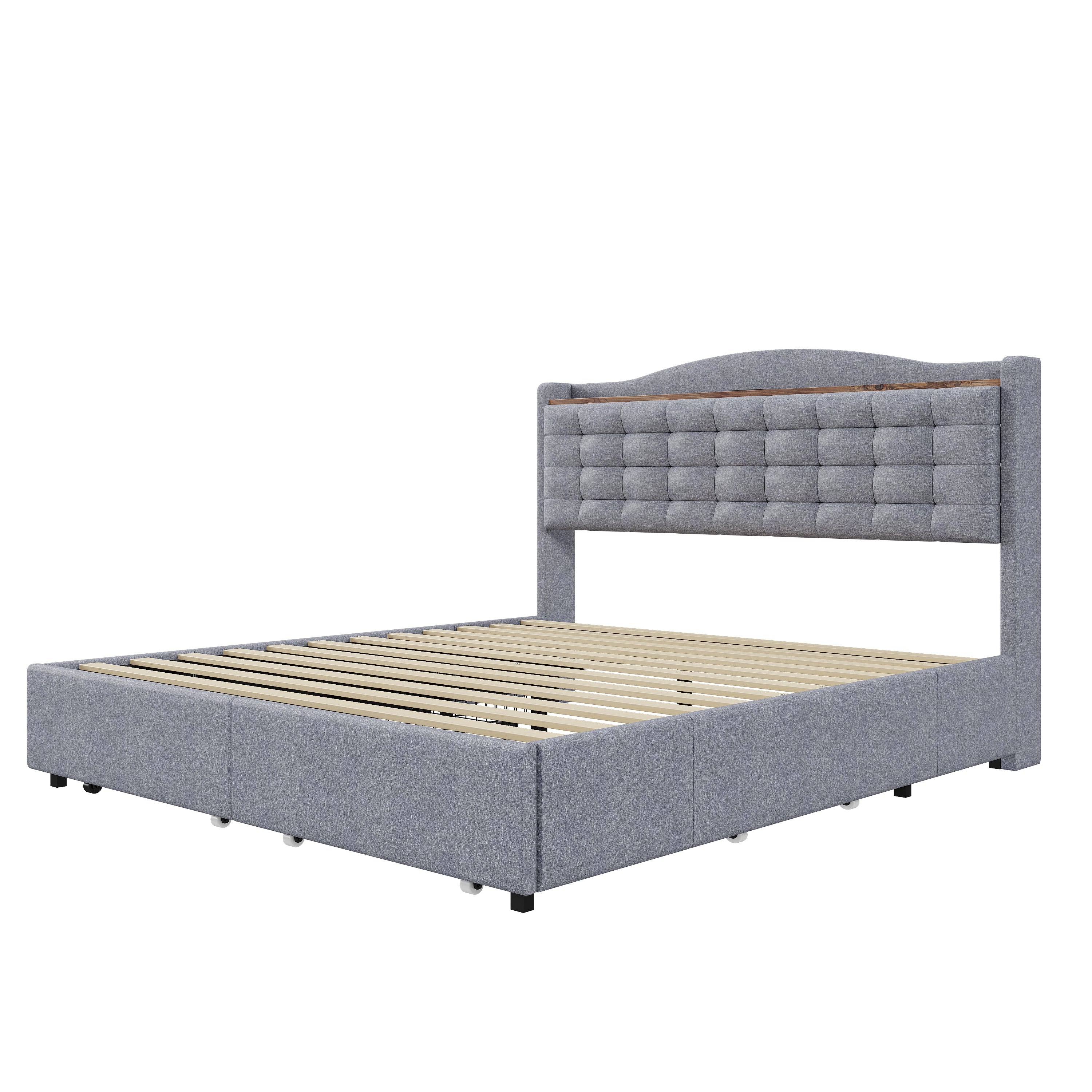 Logidon gestoffeerd bed 140x200 grijs linnen met USB-oplaadpoort