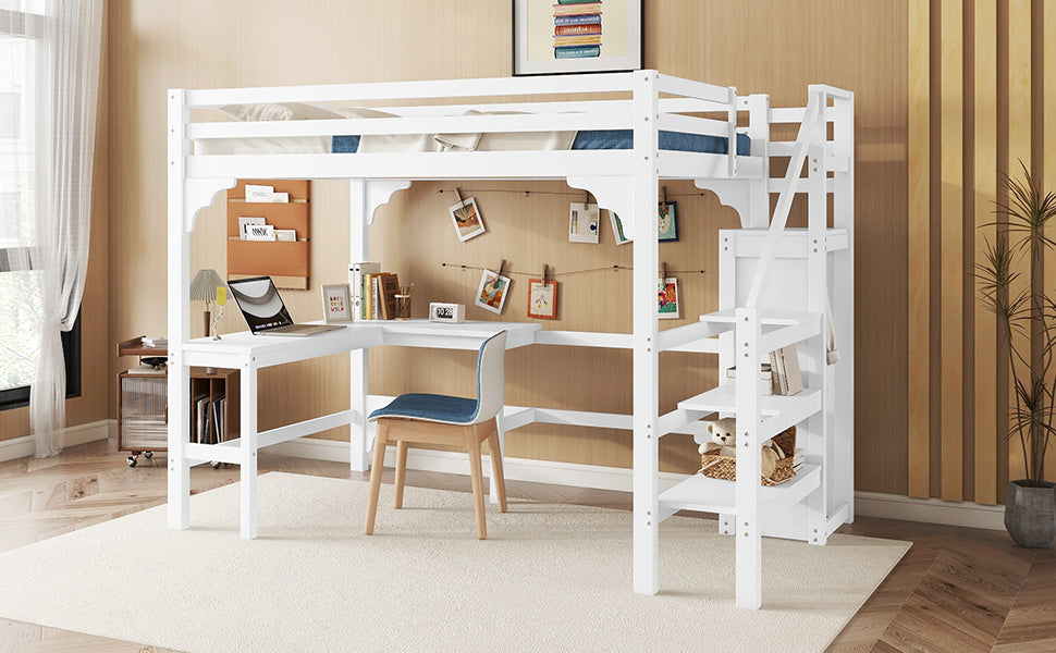 Logidon hoogslaper 140x200 cm wit met L-vormig bureau en opbergruimte