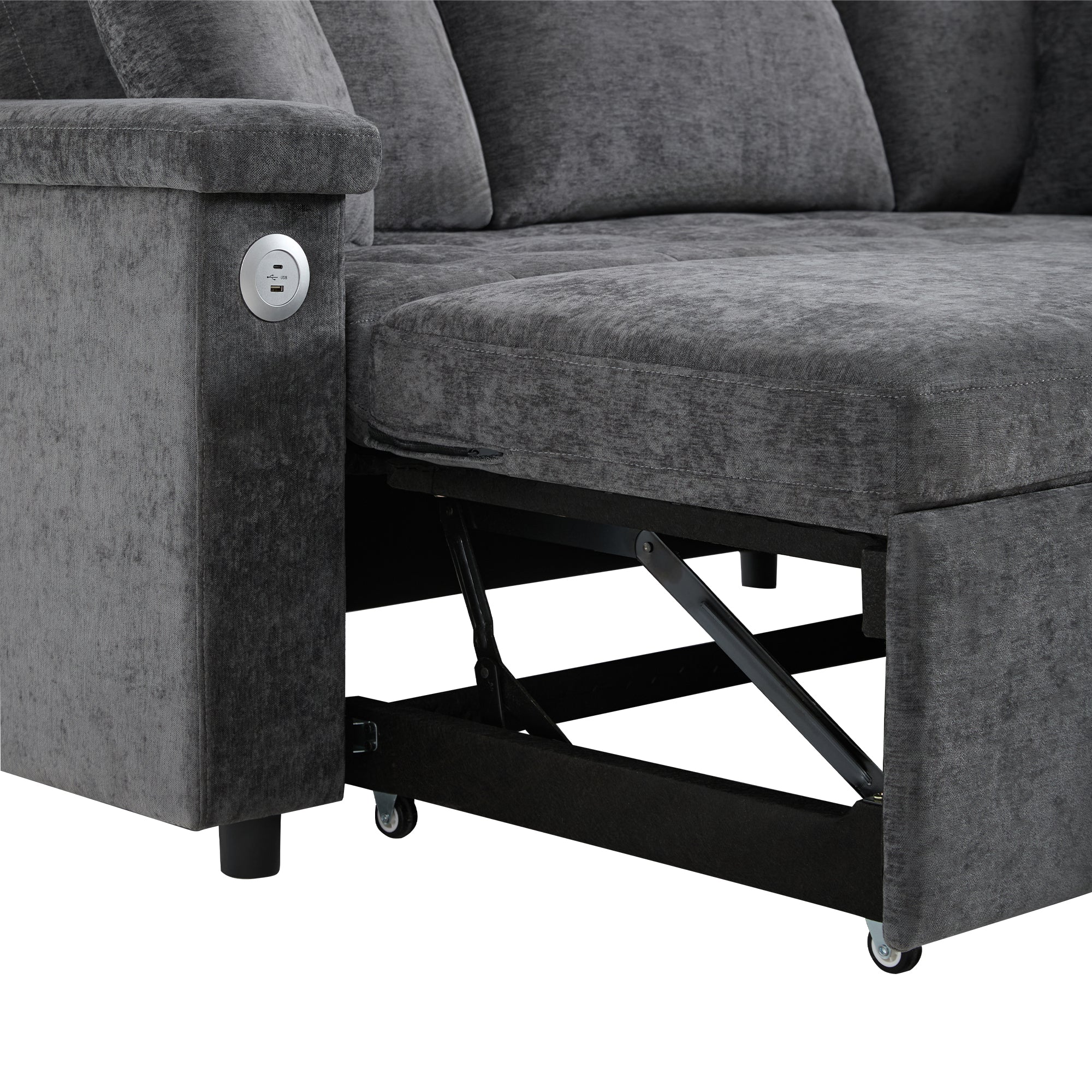 Logidon L-vorm slaapbank grijs fluweel chenille 209x130 cm opbergruimte