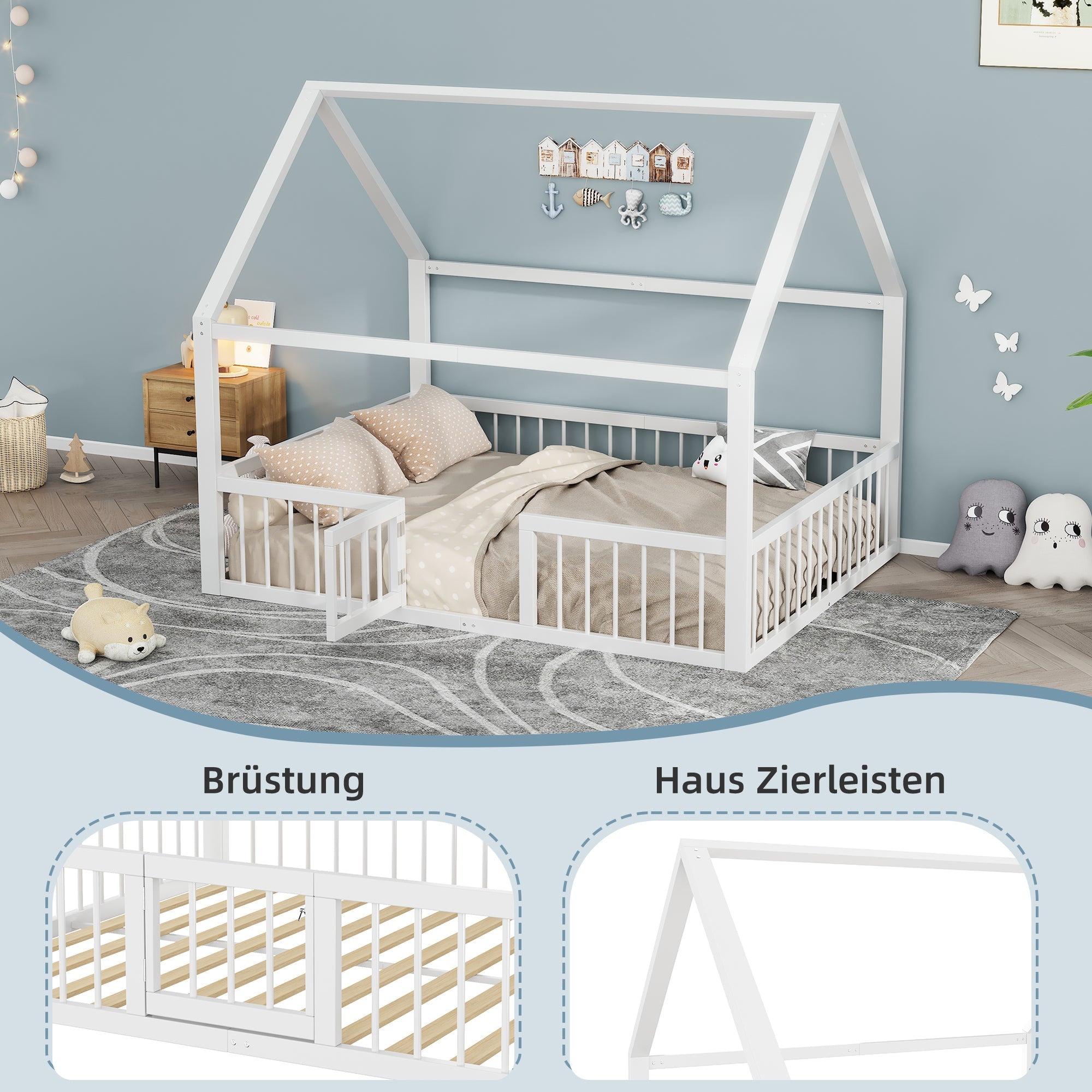 Logidon metalen bed 140x200 wit plat bed met dakframe