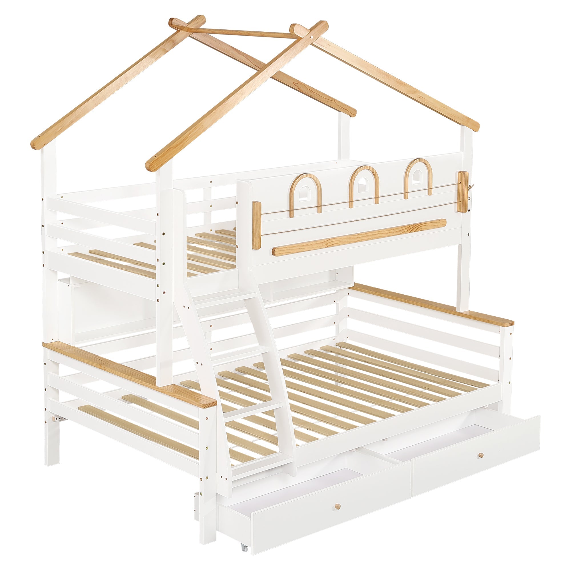 Logidon stapelbed wit naturel 90x200cm en 120x200cm twee lades