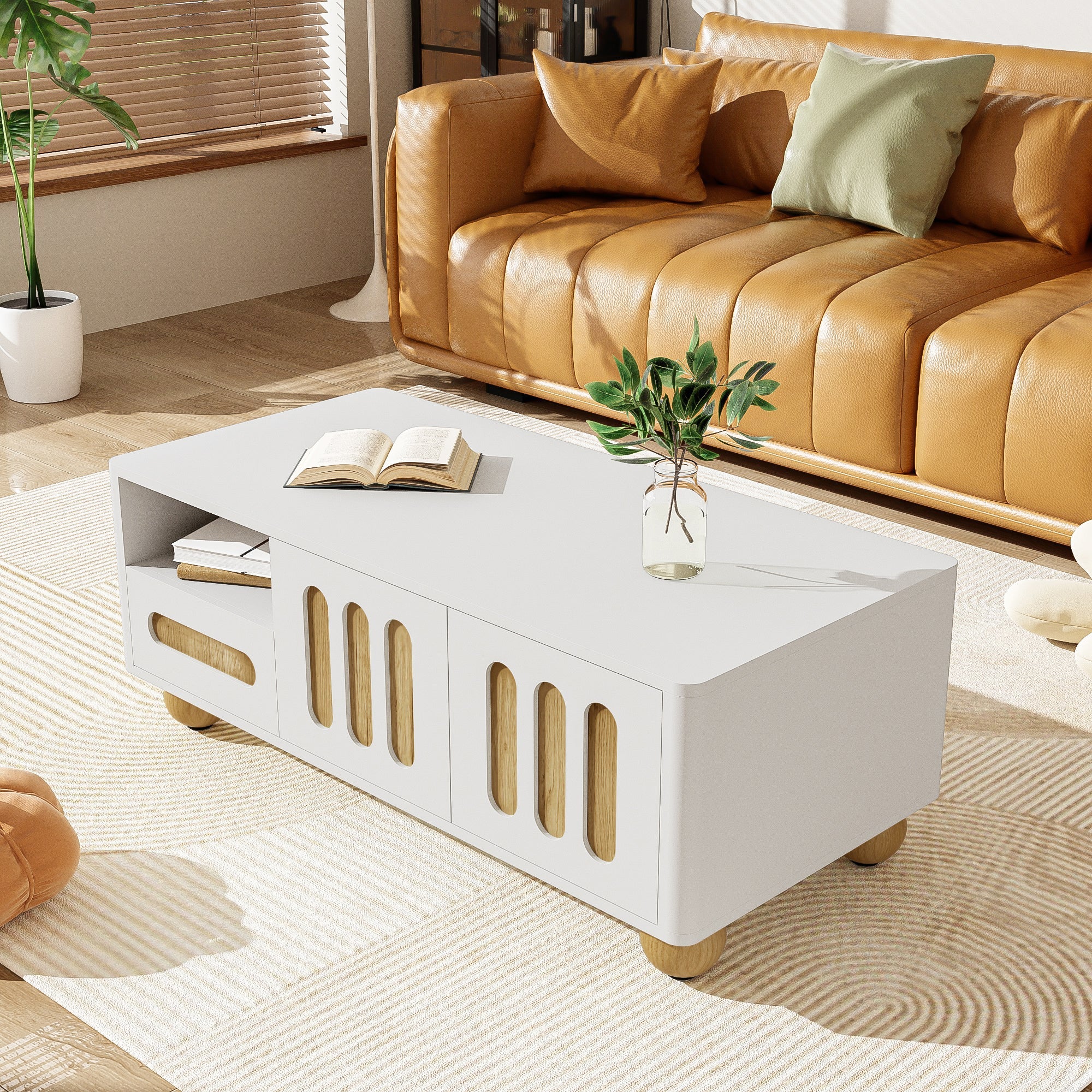 Logidon Moderne Salontafel 105x50x40 Cm Wit Houtlook LED Verlichting