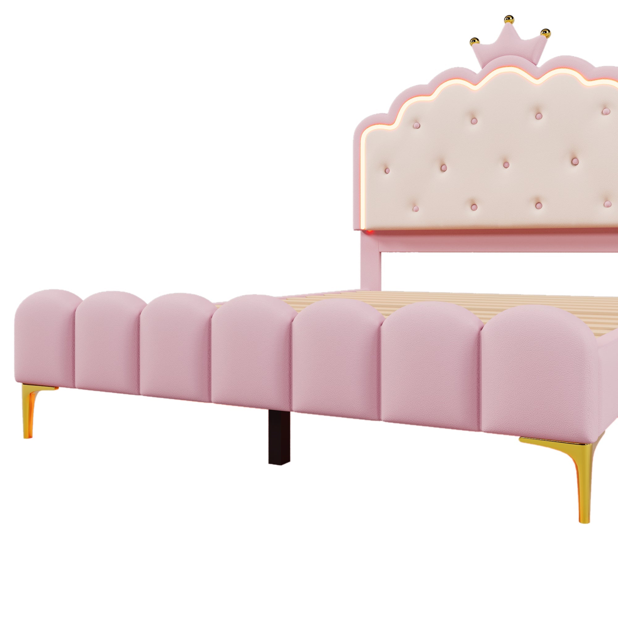 Logidon gestoffeerd bed 140x200 roze met lattenbodem LED-verlichting