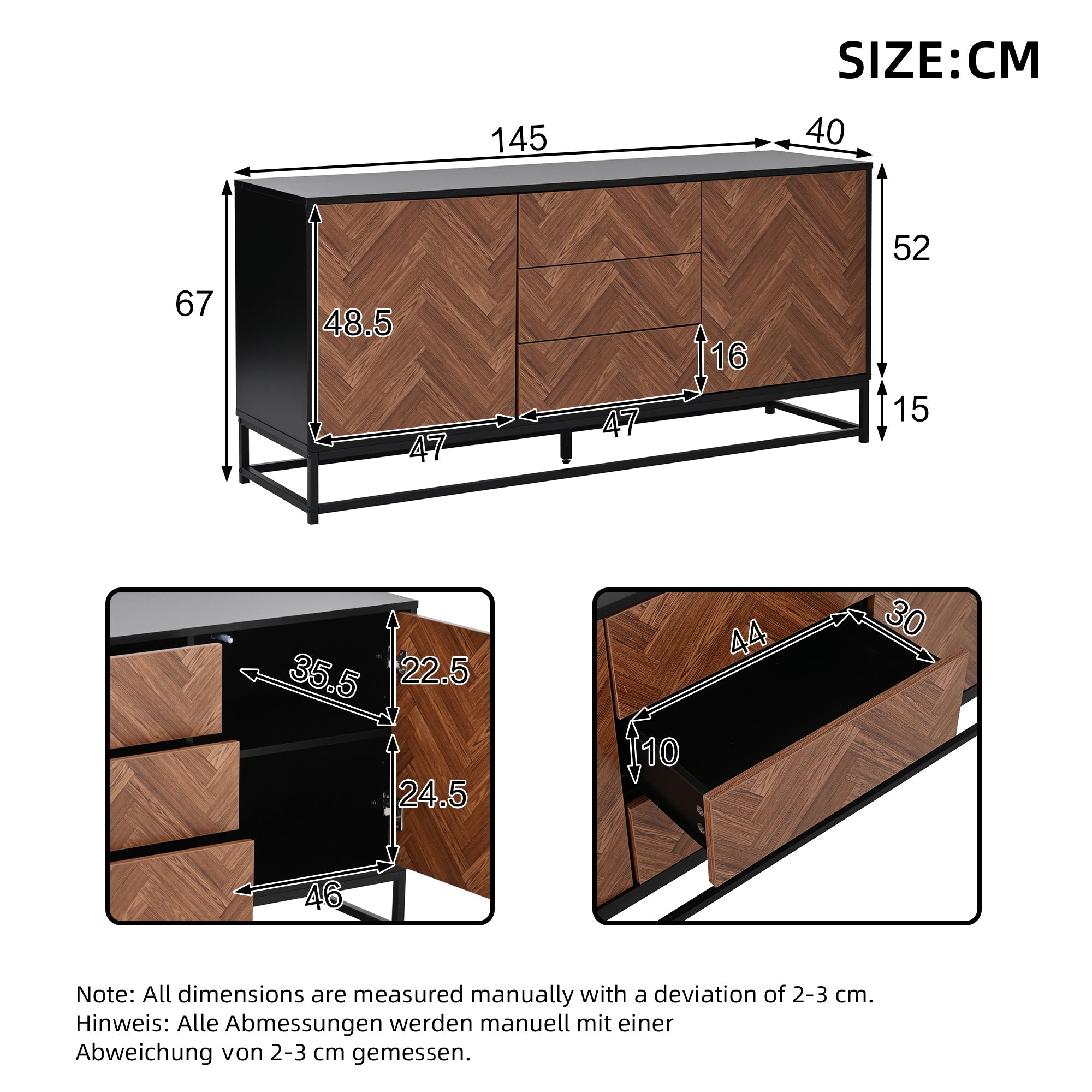 Logidon dressoir 145x40x67 Moderne ladekast 3 laden 2 deuren