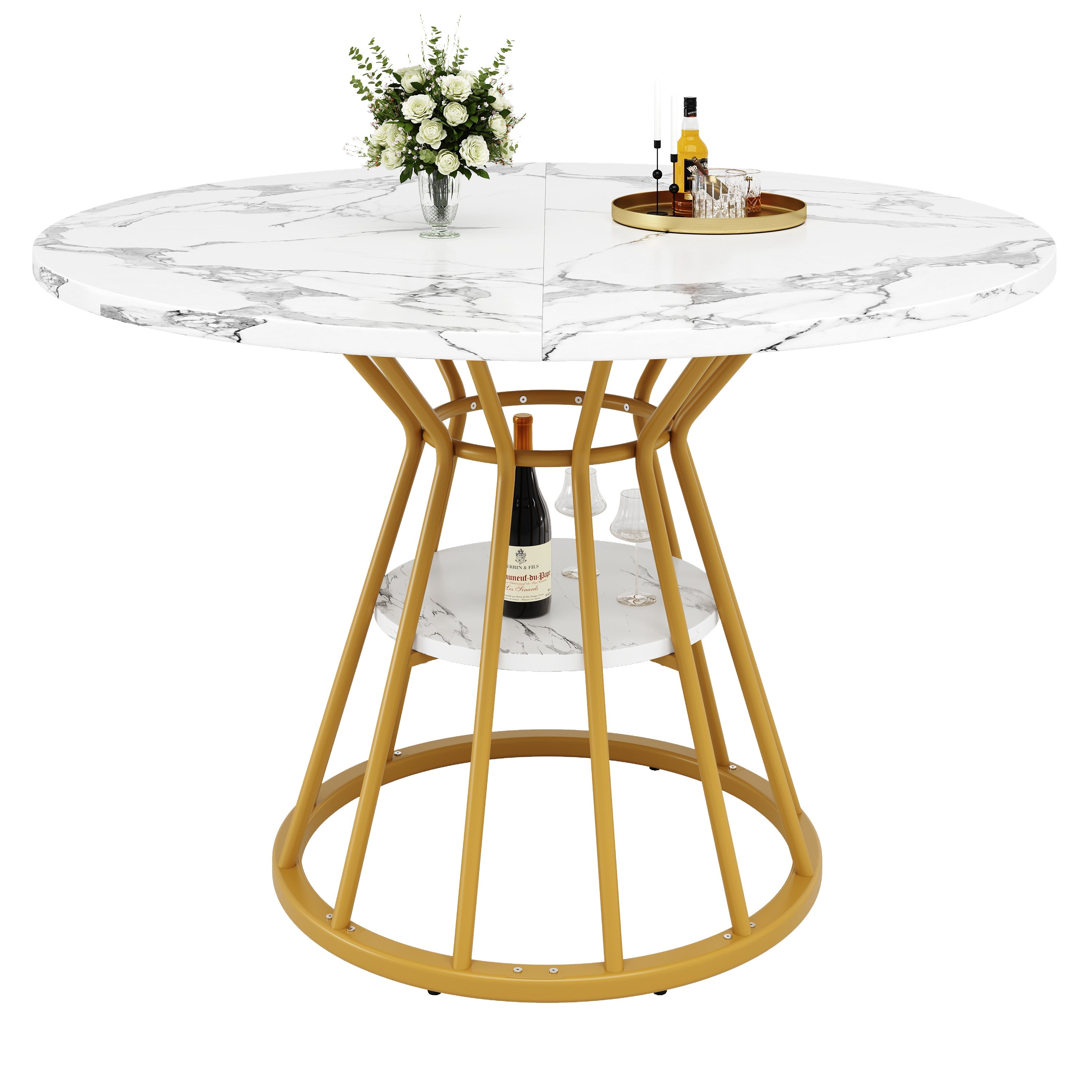 Logidon ronde eettafel 100 cm marmerpatroon gouden metalen poten