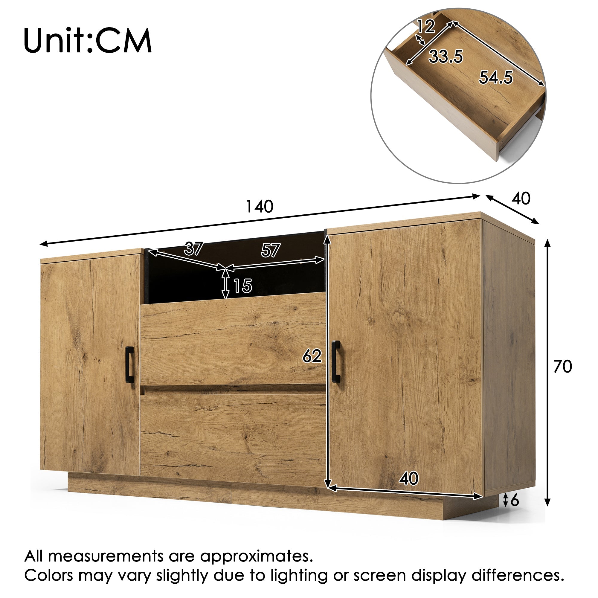 Logidon eikenlook ladekast dressoir 2 laden 2 kasten H70