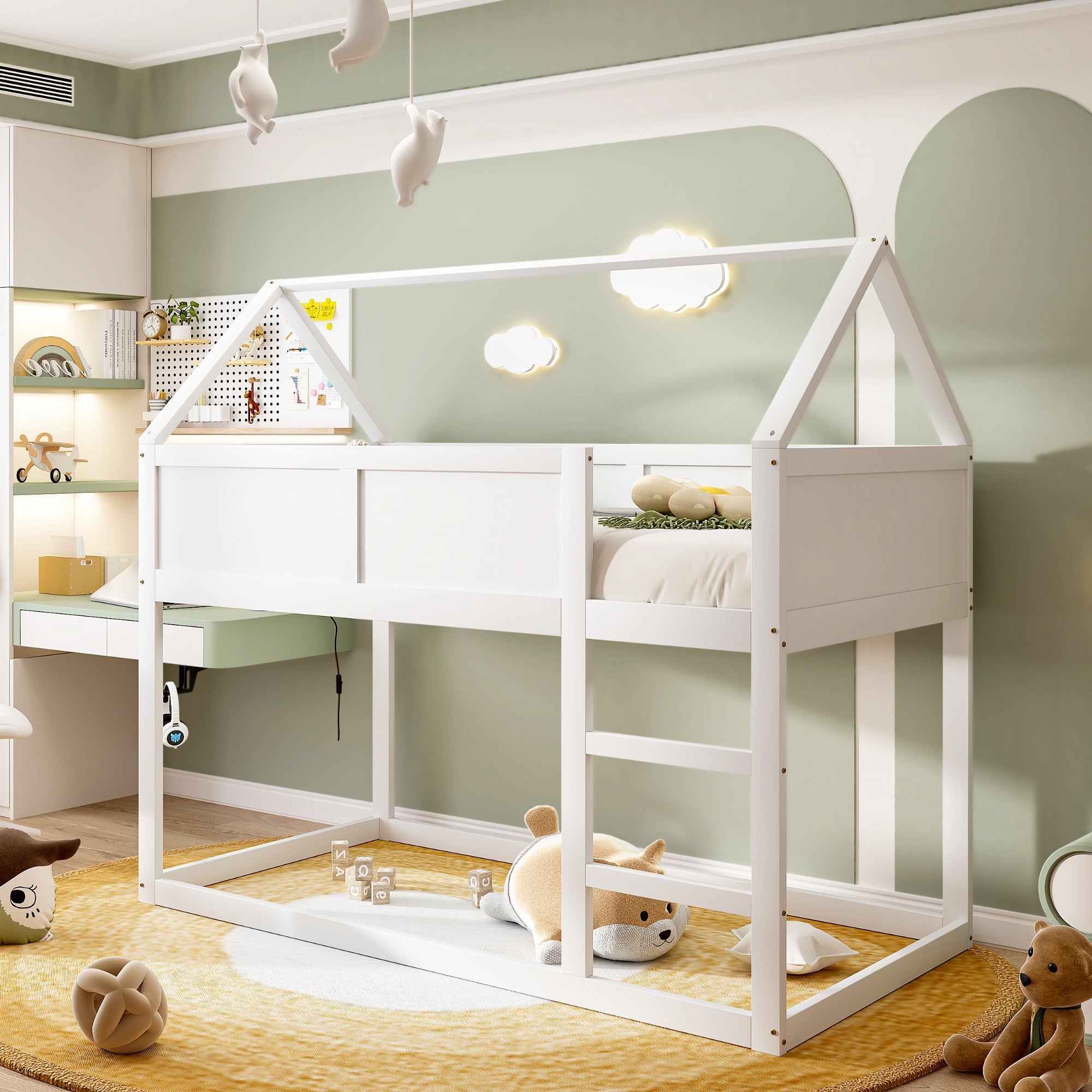 Logidon stapelbed kinderbed 90x200 cm wit met massief houten trap