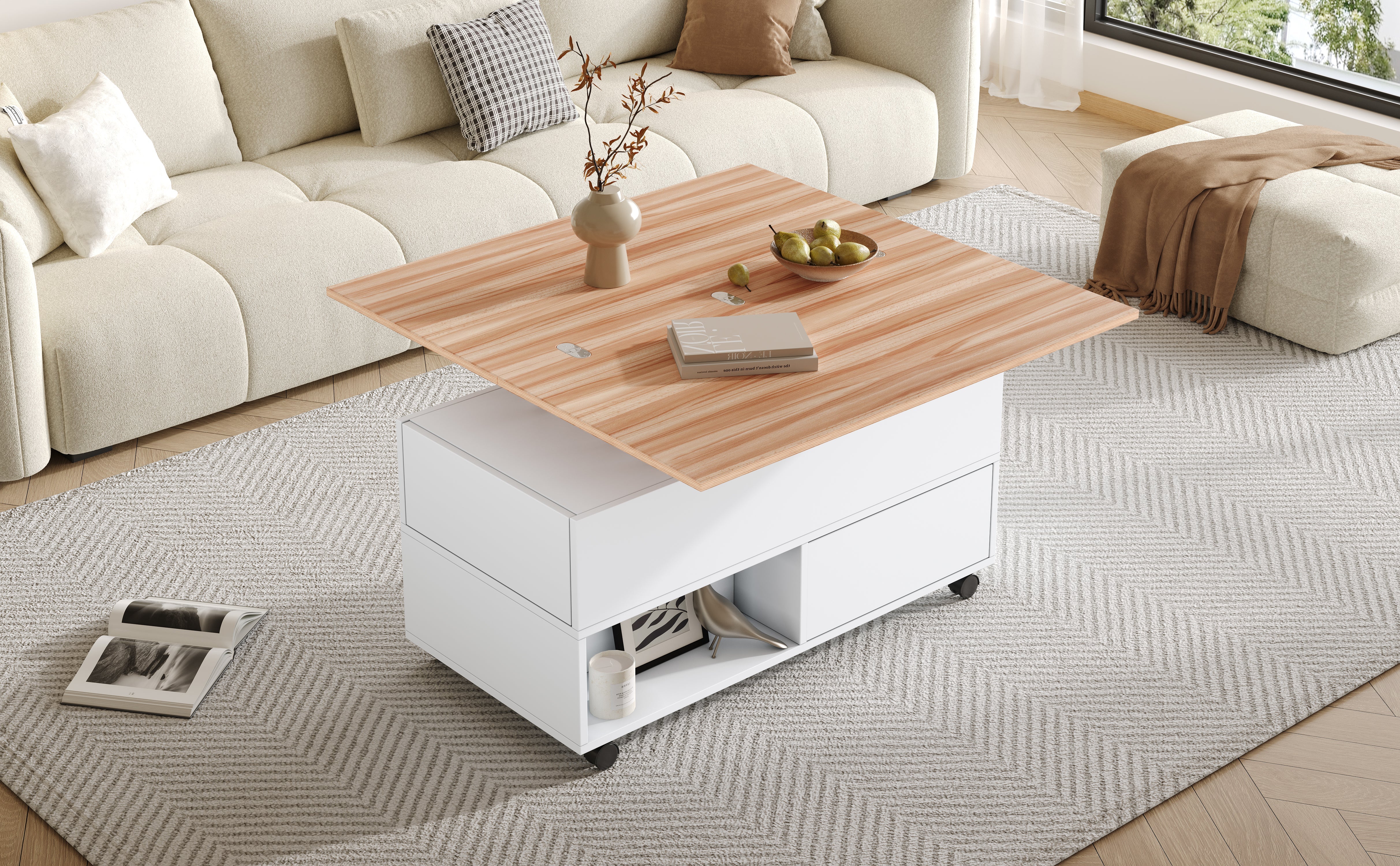 Logidon salontafel Lift Top 100x50 wit houtlook met 4 lades