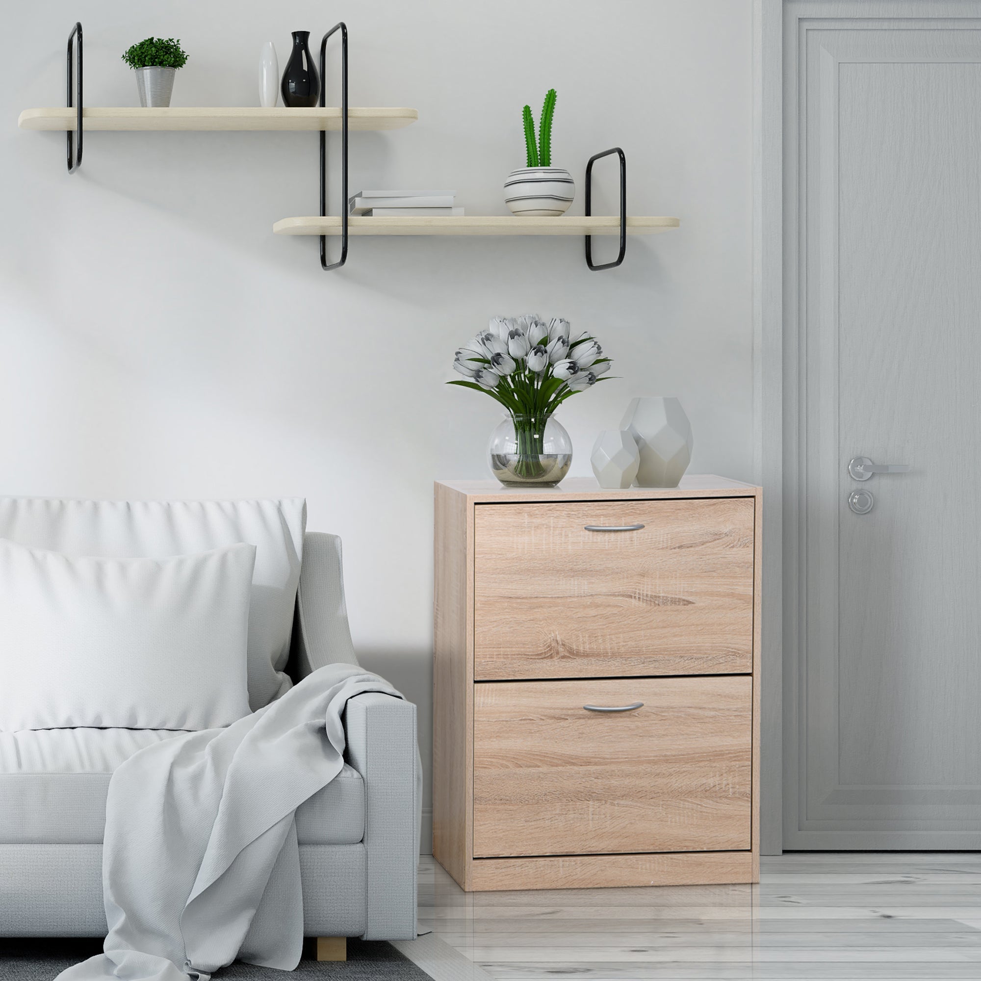 Logidon shoe cabinet oak white with 2 folding doors 62x24x80 cm