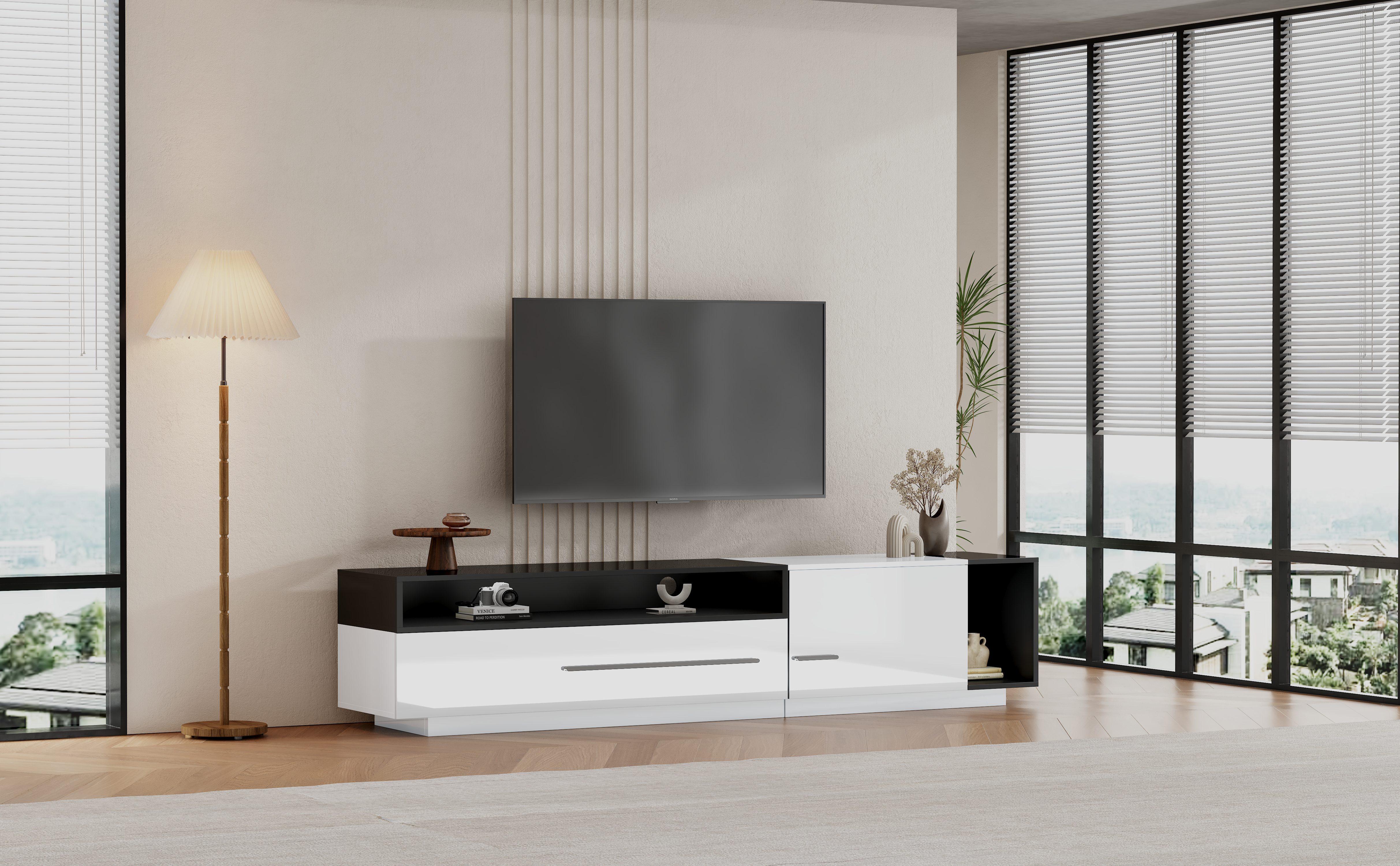 Logidon hoogglans TV-meubel 170 cm zwart wit met ladedeur