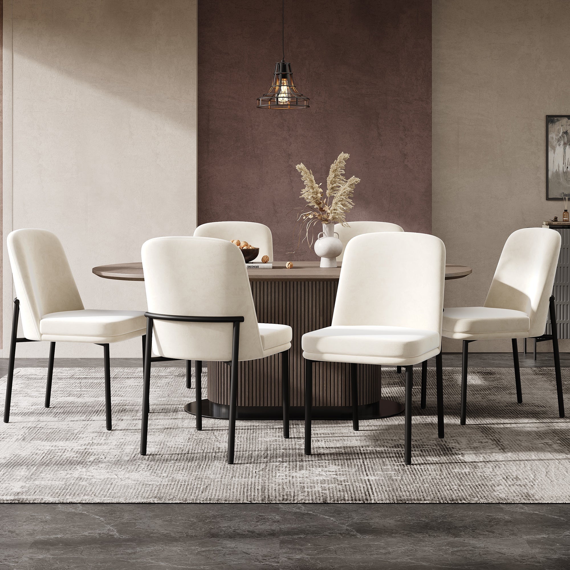 Logidon eetkamerstoelen set van 2 beige fluwelen dikke zitkussens metalen poten