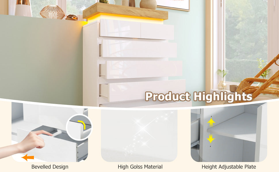 Logidon sideboard 6 drawers white 115x73x39 cm LED app control