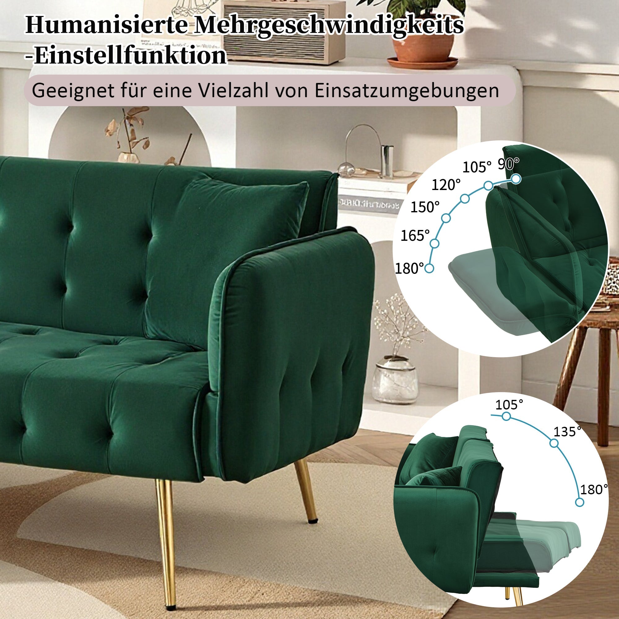 Logidon 2-in-1 tweezits slaapbank groen velours verstelbare rugleuning