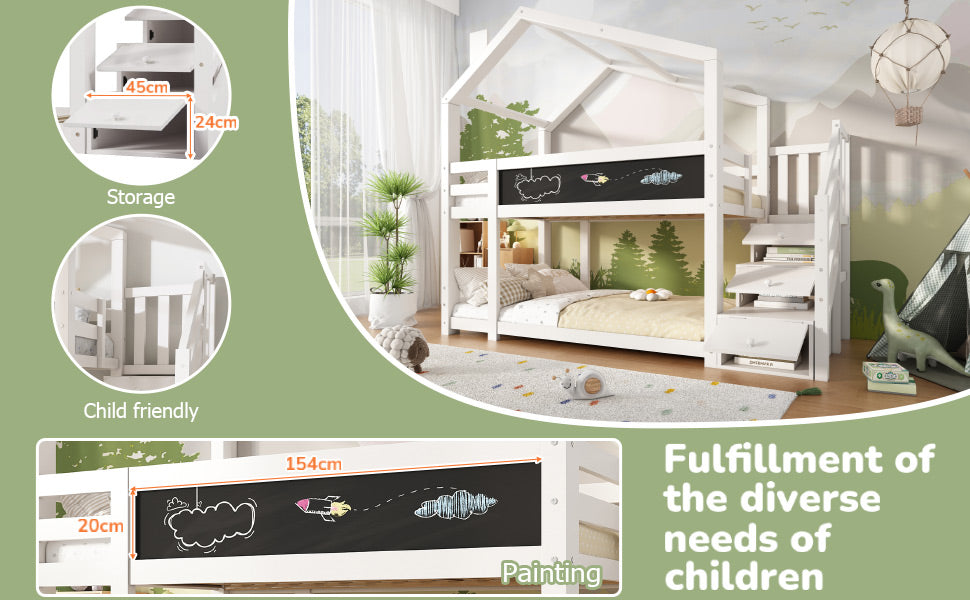 Logidon stapelbed boomhut 90x200 wit met schouw en opbergruimte