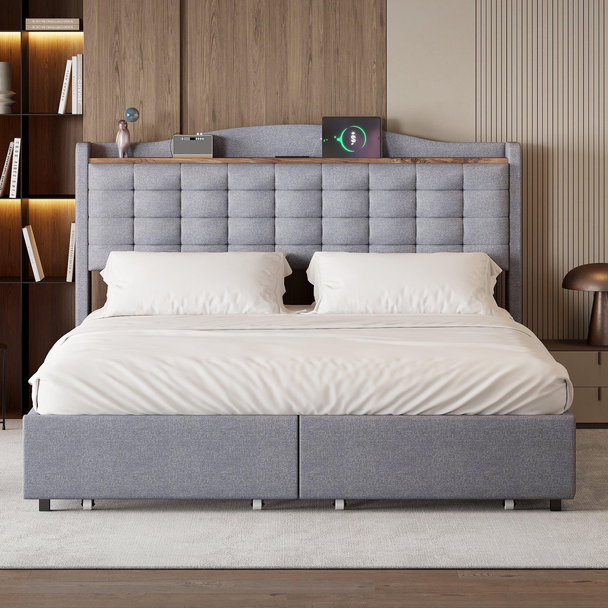Logidon gestoffeerd bed 160x200 grijs USB-oplaadpoort