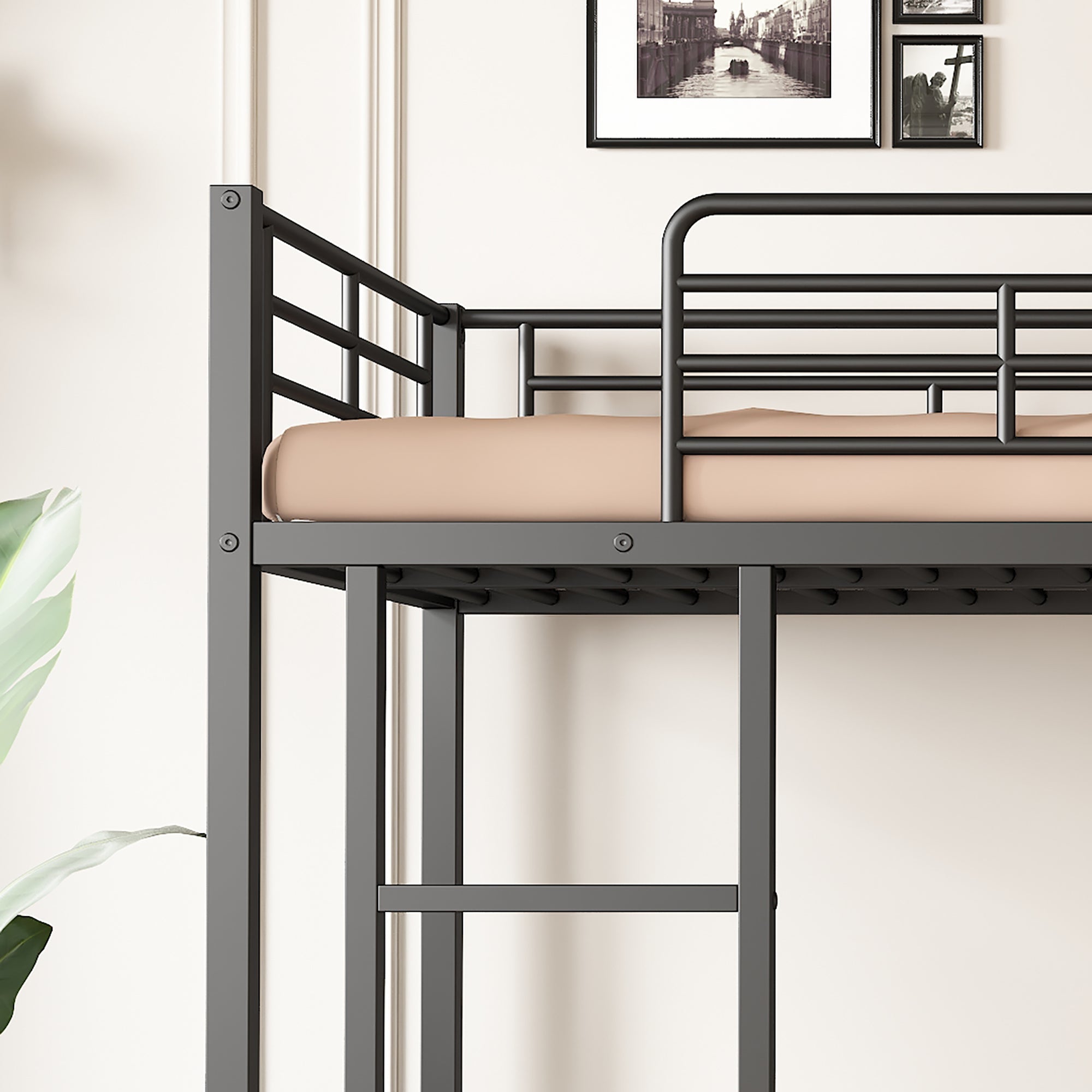 Logidon stapelbed ijzeren frame zwart 90x200 cm met schoenenrek