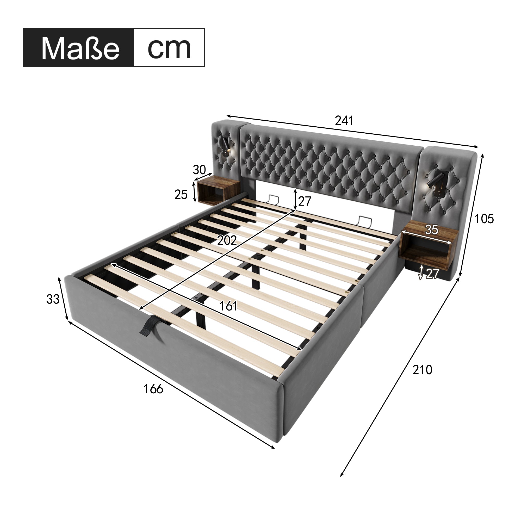Logidon bedsysteem 160x200 cm gestoffeerd bed met opbergruimte grijs fluweel