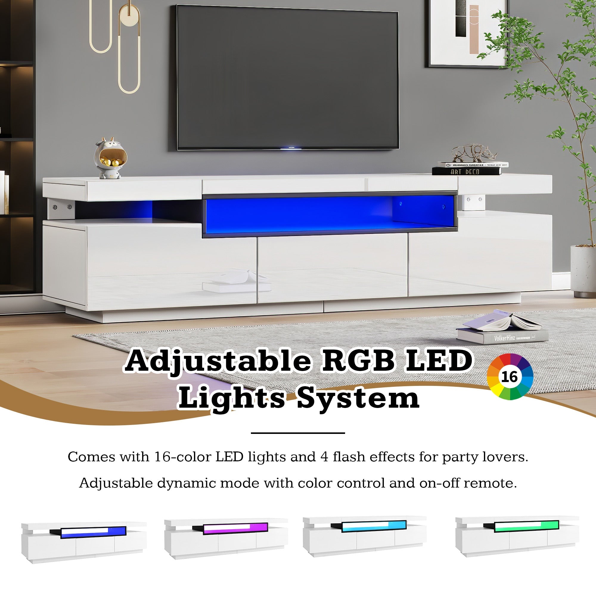 Logidon Elegant hoogglans TV-meubel wit 160x39x42cm met LED