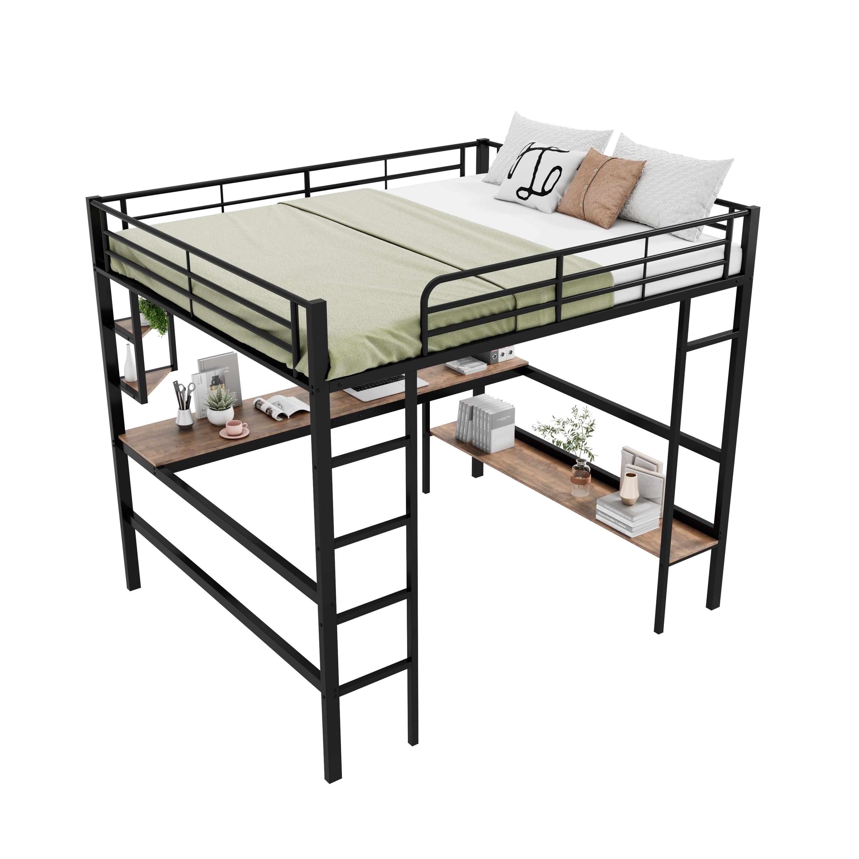 Logidon hoogslaper 140x200 zwart met bureau en planken