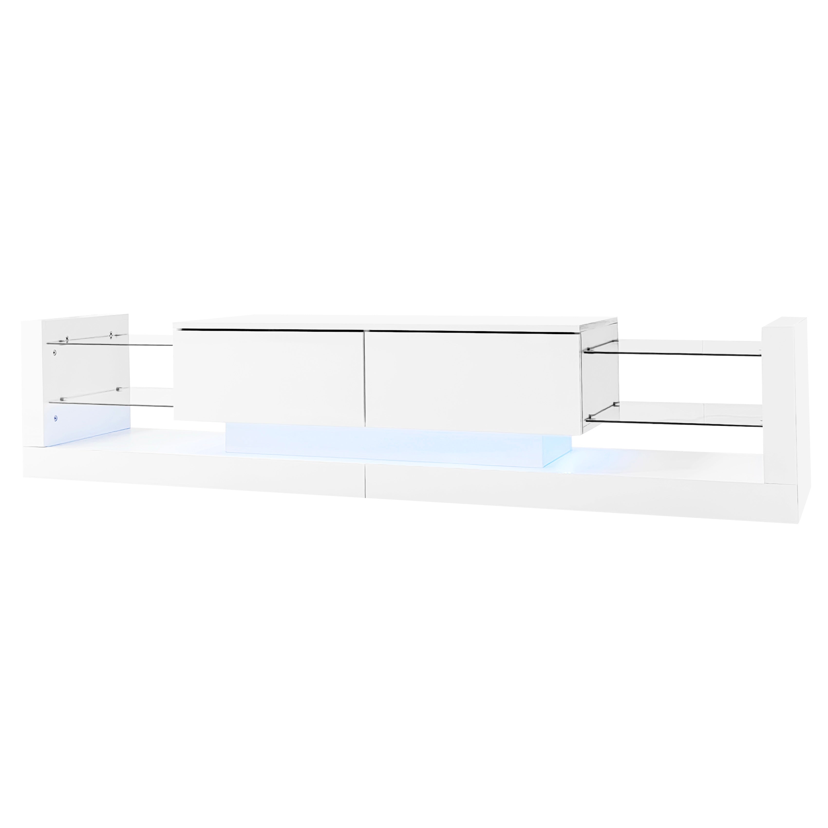 Logidon hoogglans TV-meubel met LED-verlichting 181 cm wit glazen front