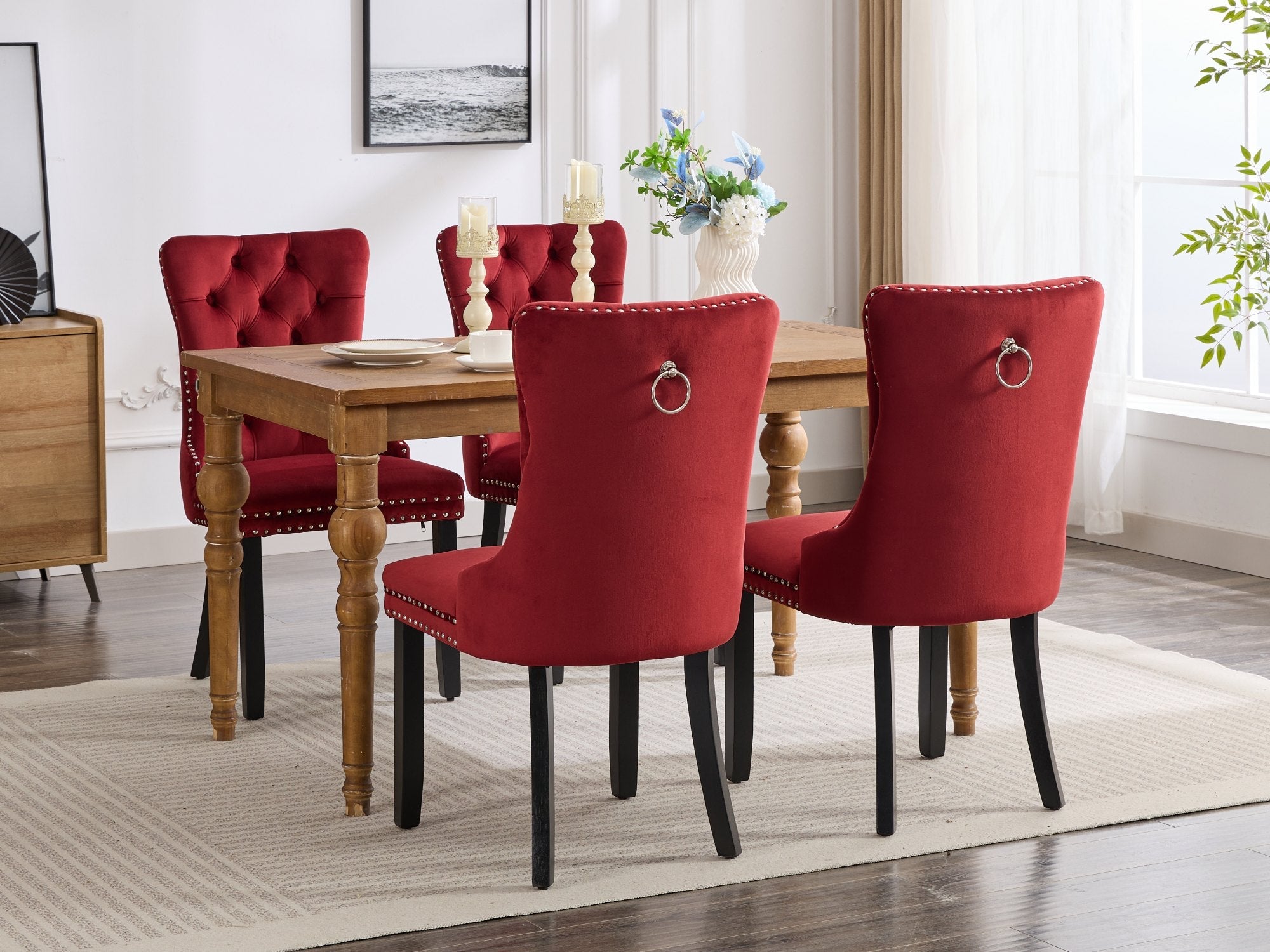 Logidon Velvet Dining Chair Set 2 Burgundy Nail Trim