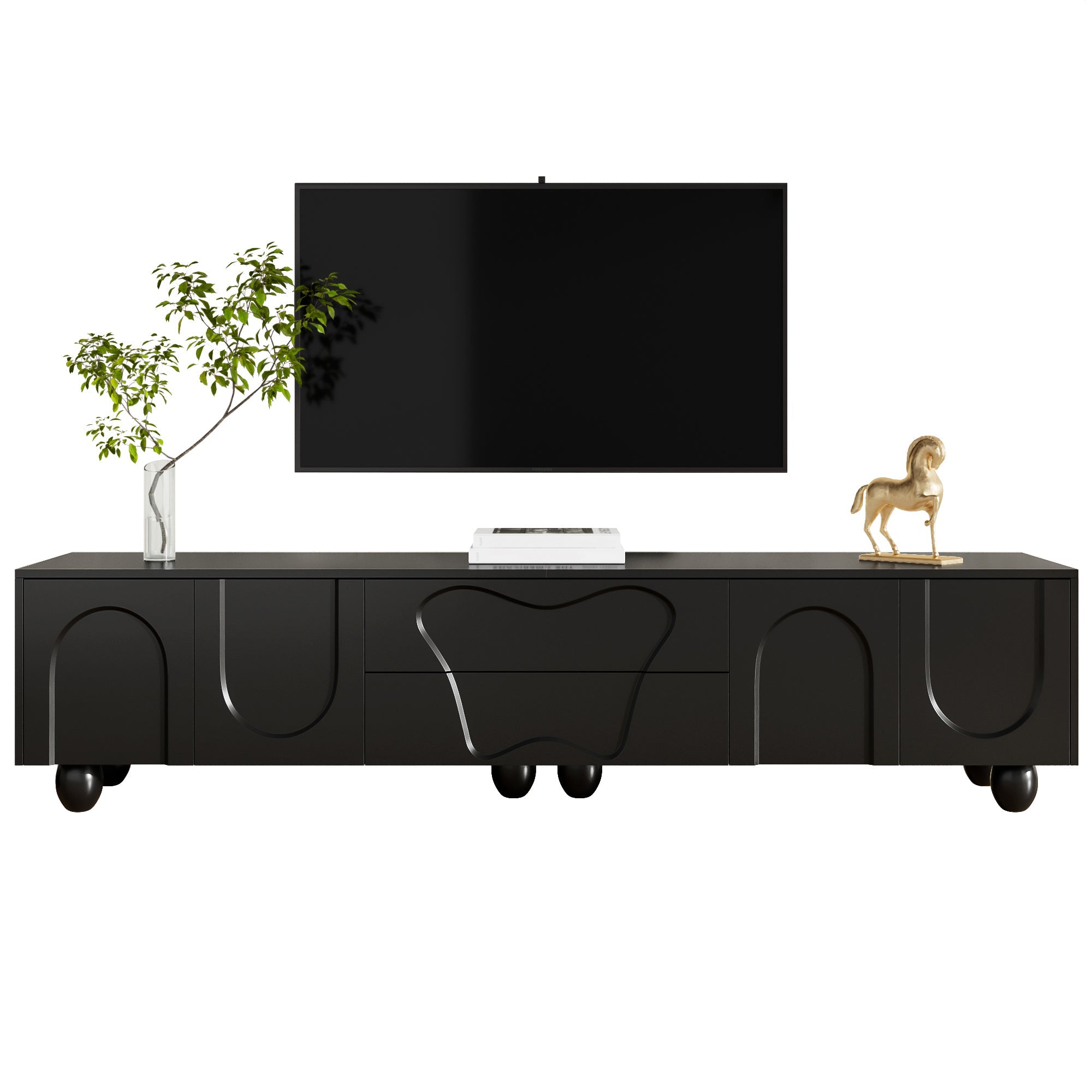 Logidon TV-meubel 180 cm Zwart Modern Kast met Houten Poten