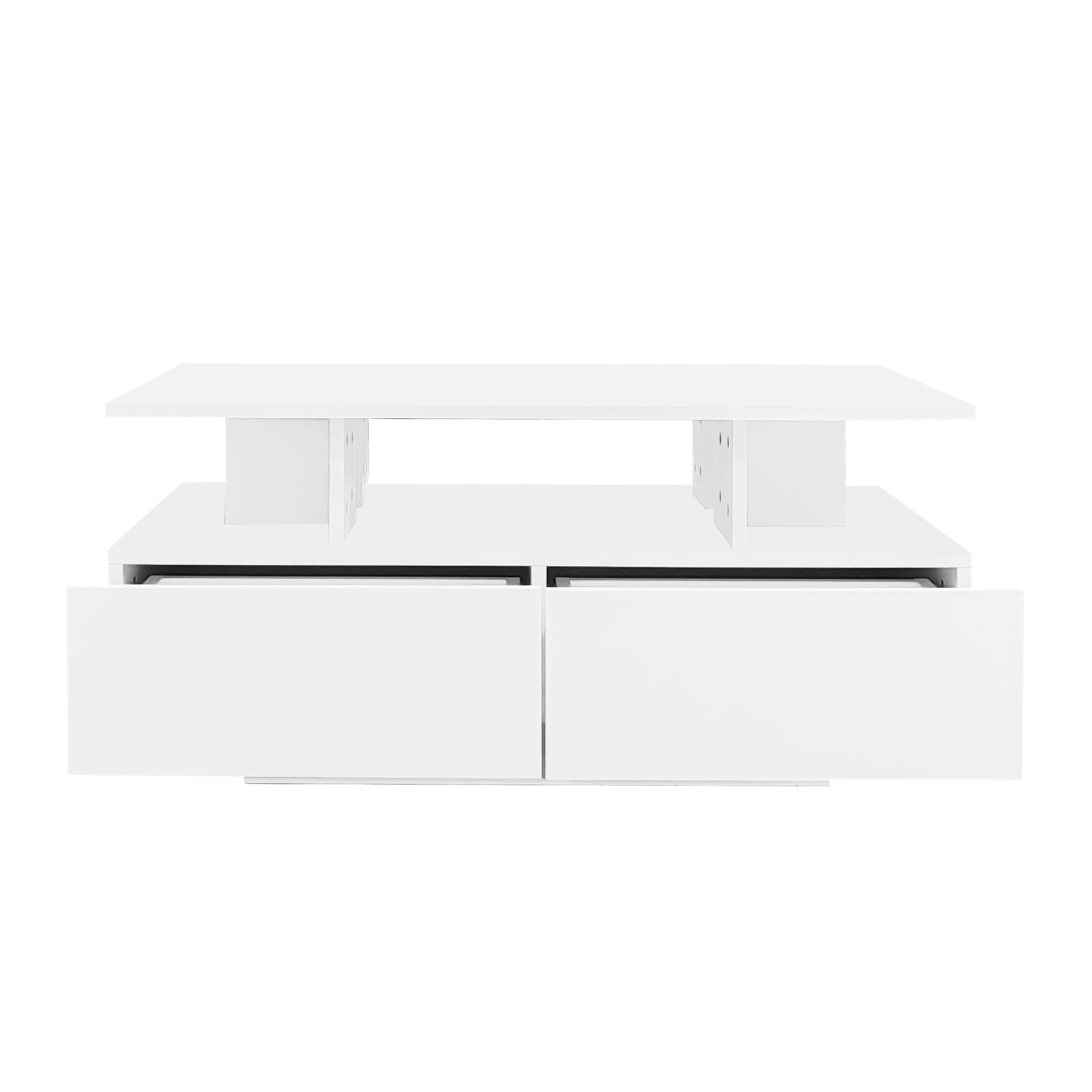 Logidon hoogglans salontafel LED, 2 lades, 90x55x41 cm wit