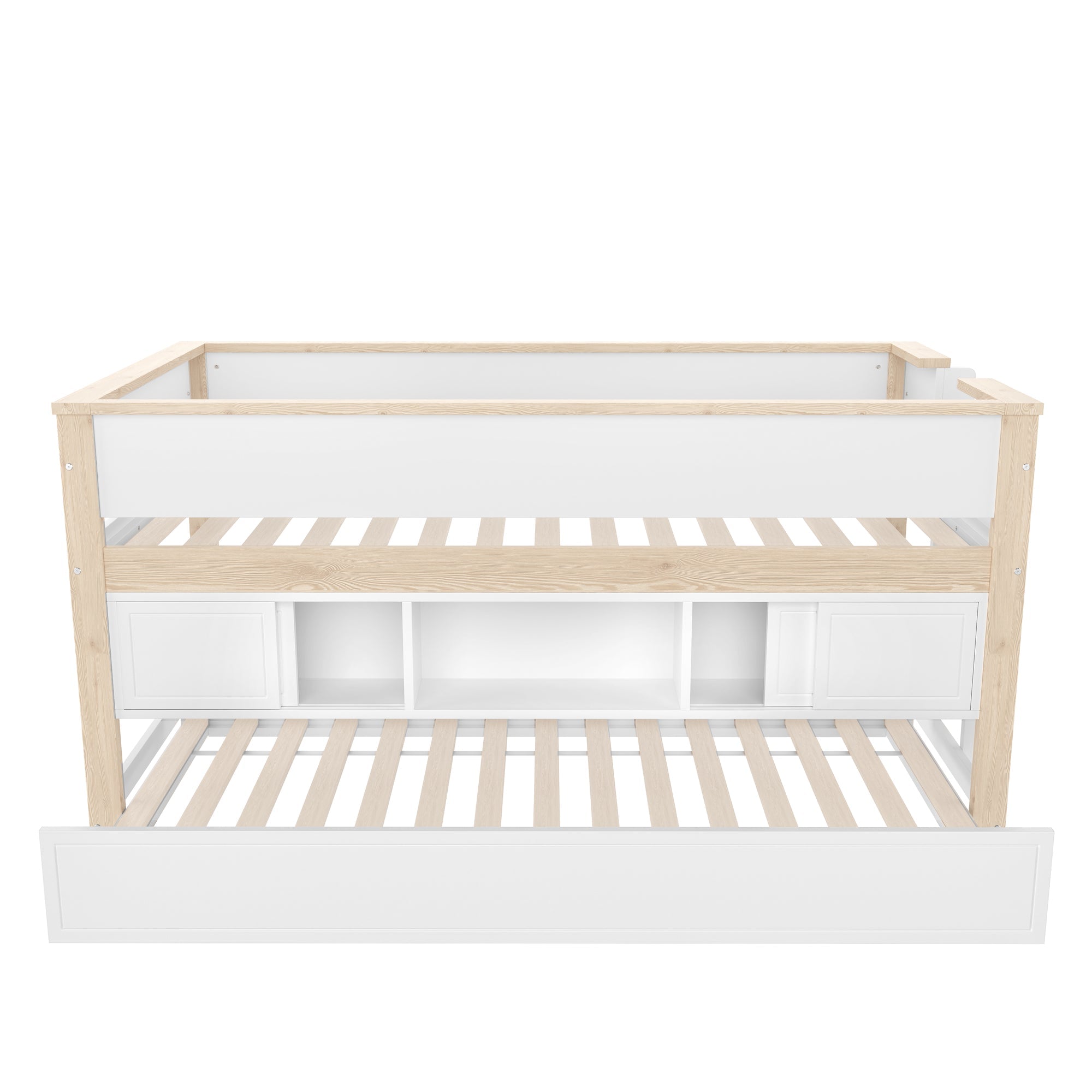 Logidon halfhoogsbed 90x200 wit naturel met onderschuifbed en opbergruimte