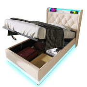 Logidon gestoffeerd bed 90x200 cm wit PU LED USB TypeC oplaadfunctie