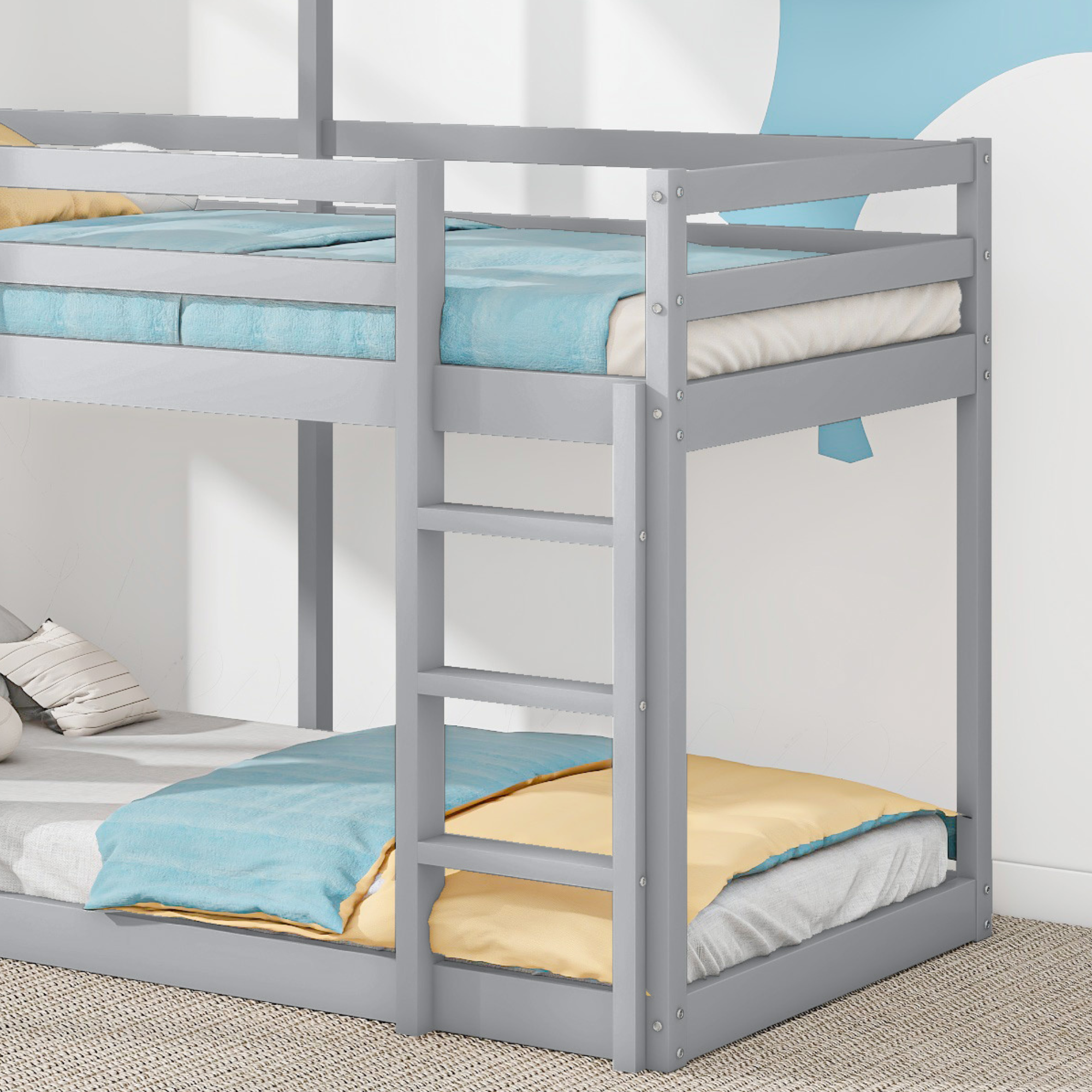 Logidon stapelbed 90x200 cm grijs huisbed met ladderhemel