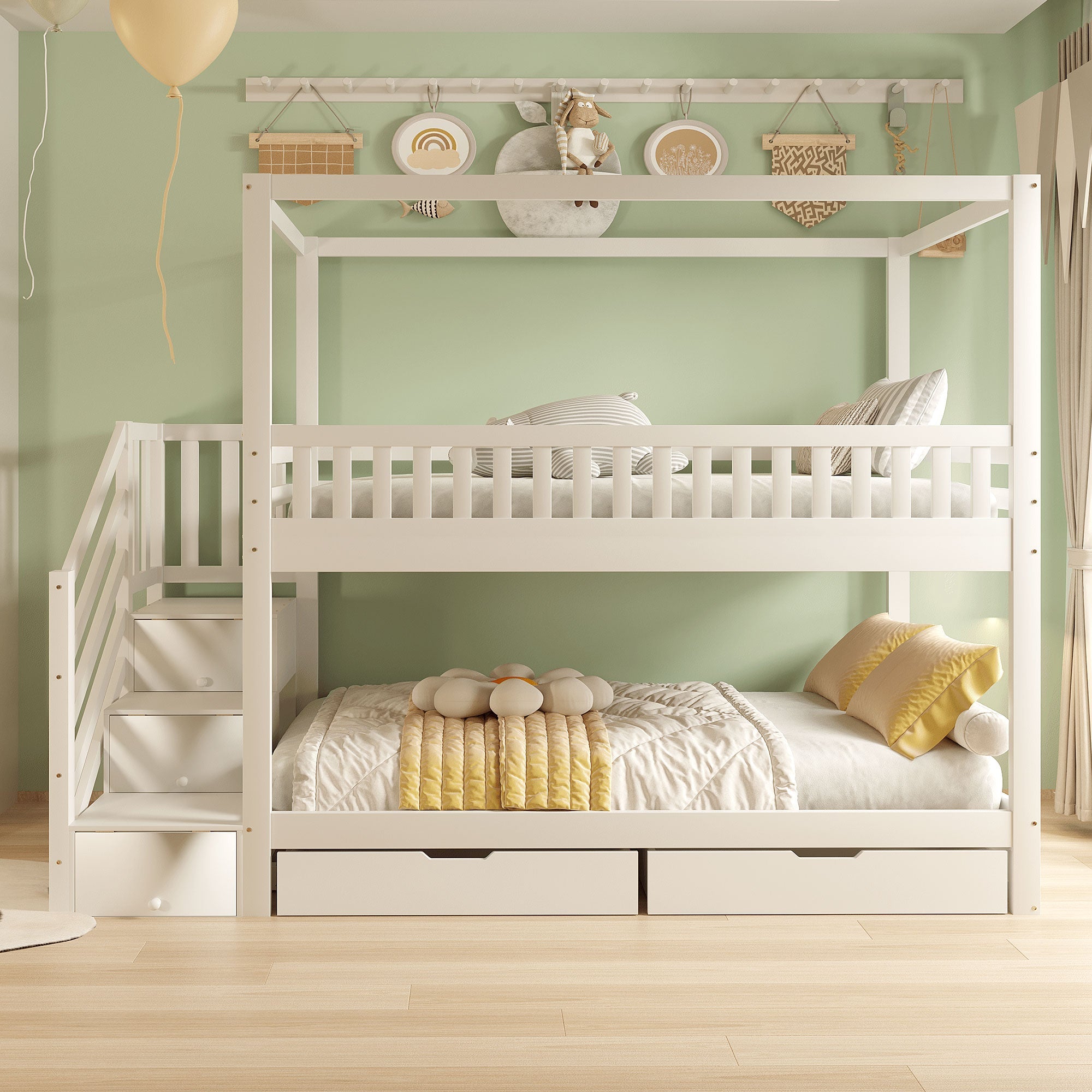 Logidon kinderstapelbed 90x200 witte huisvorm veiligheidsladder