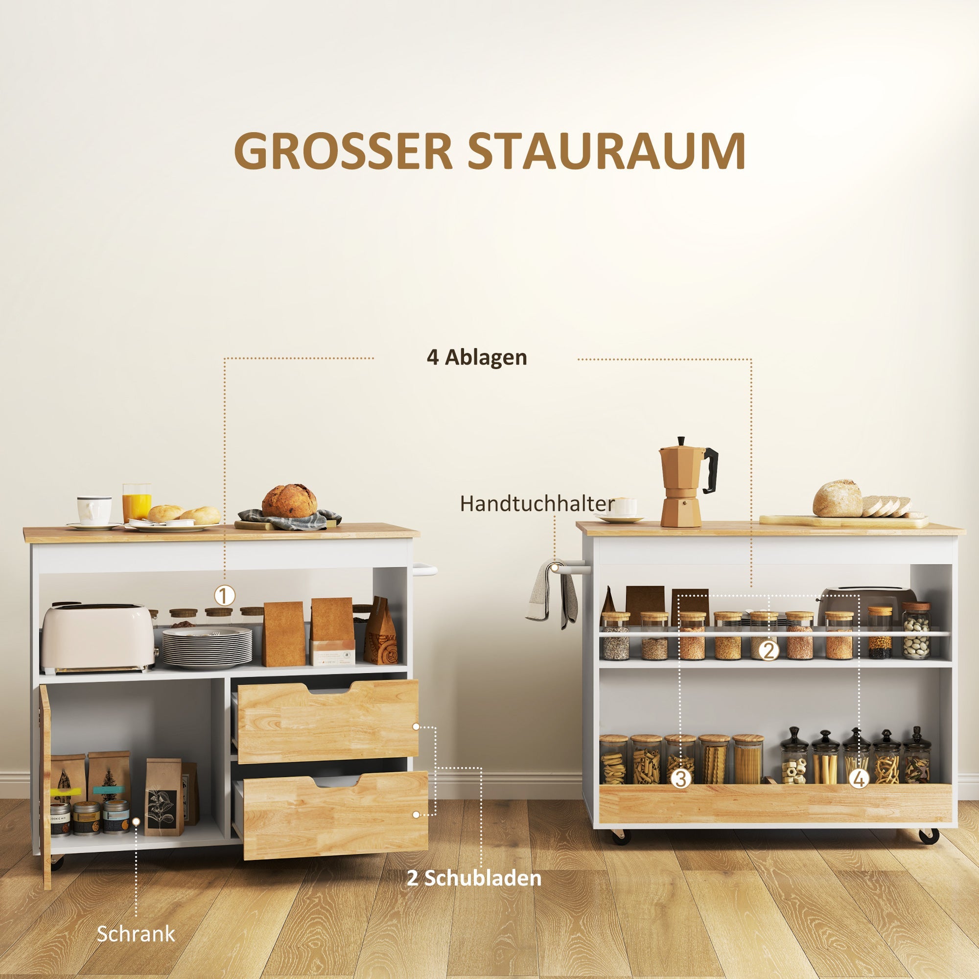 Logidon keukenwagen eiken met werkblad SoftClose 107x50x85 cm