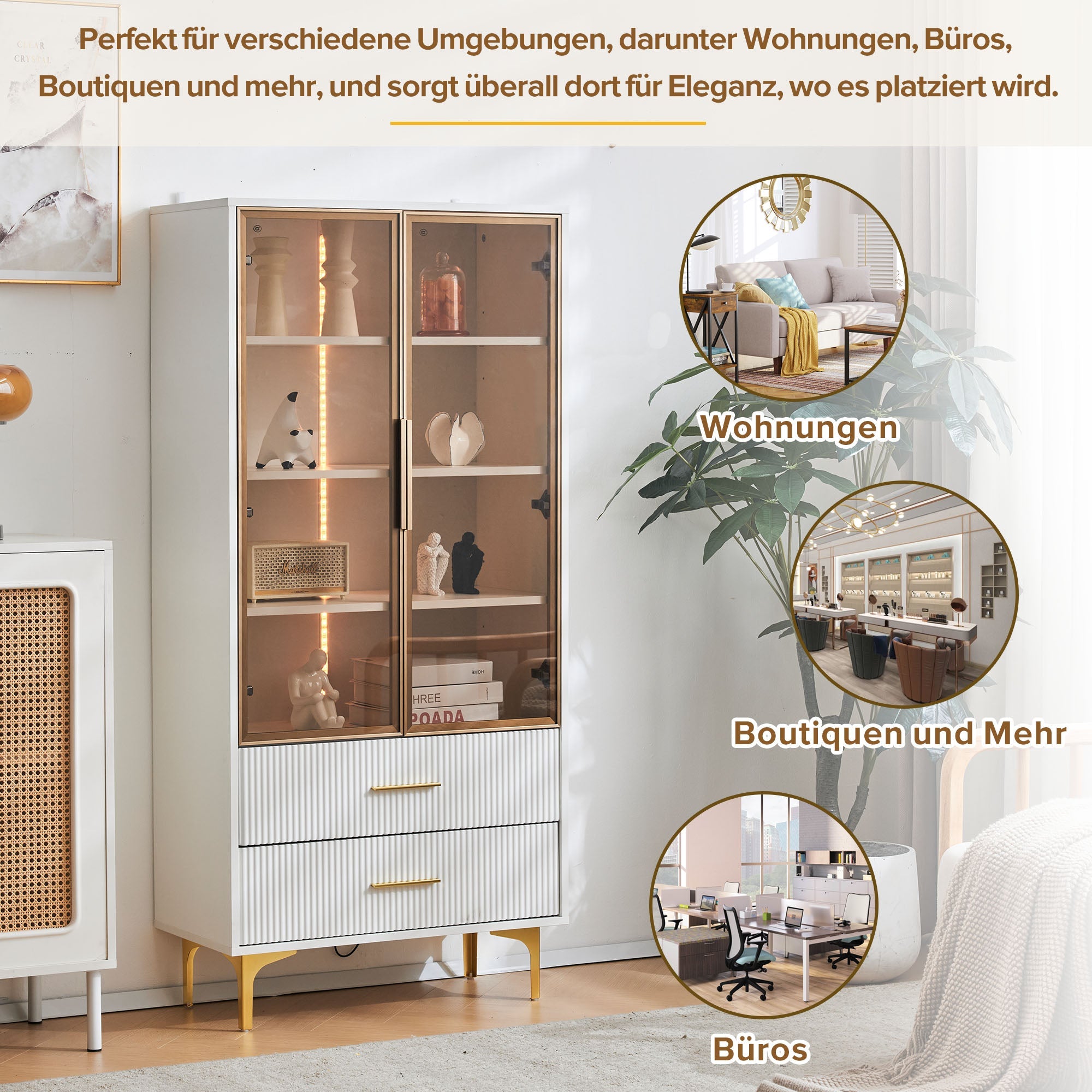Logidon Elegant White Glass Display Cabinet 70x35x150 cm Teal Glass Doors