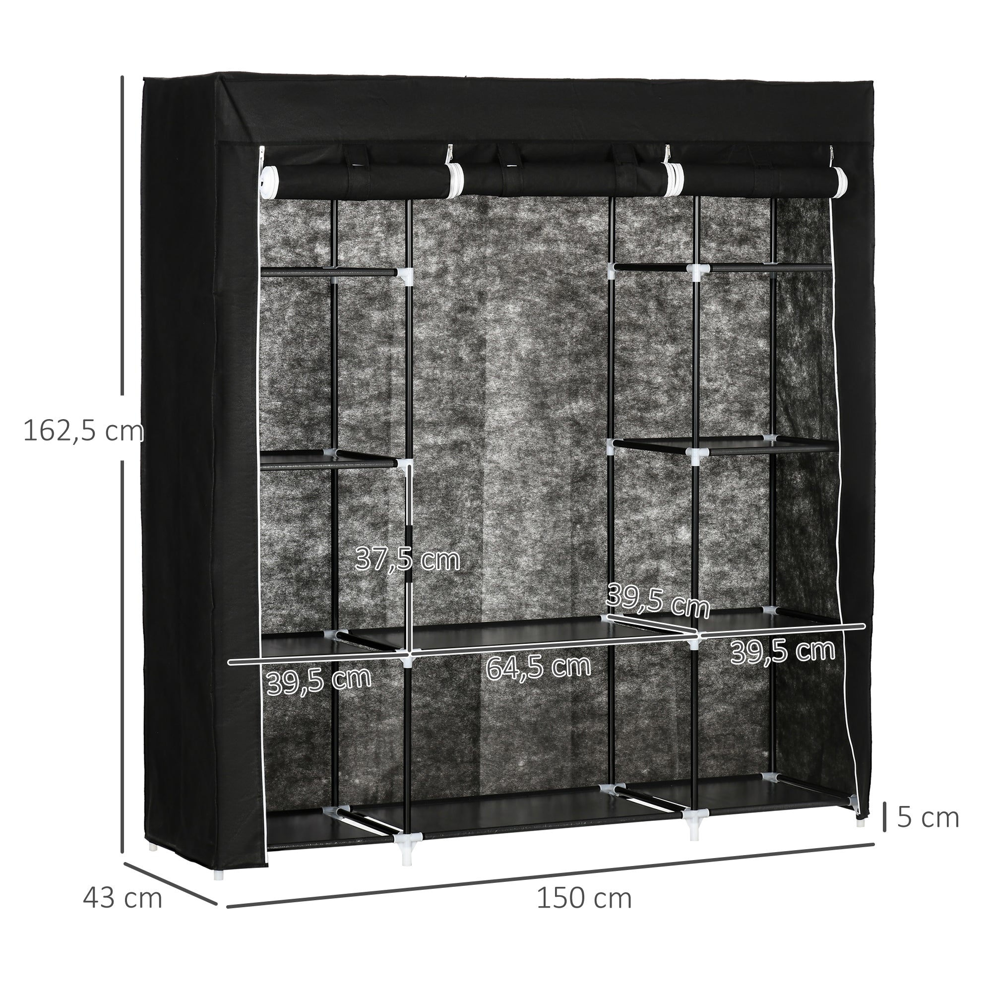 Logidon stoffen kledingkast met ritssluiting zwart 150x43x162 cm
