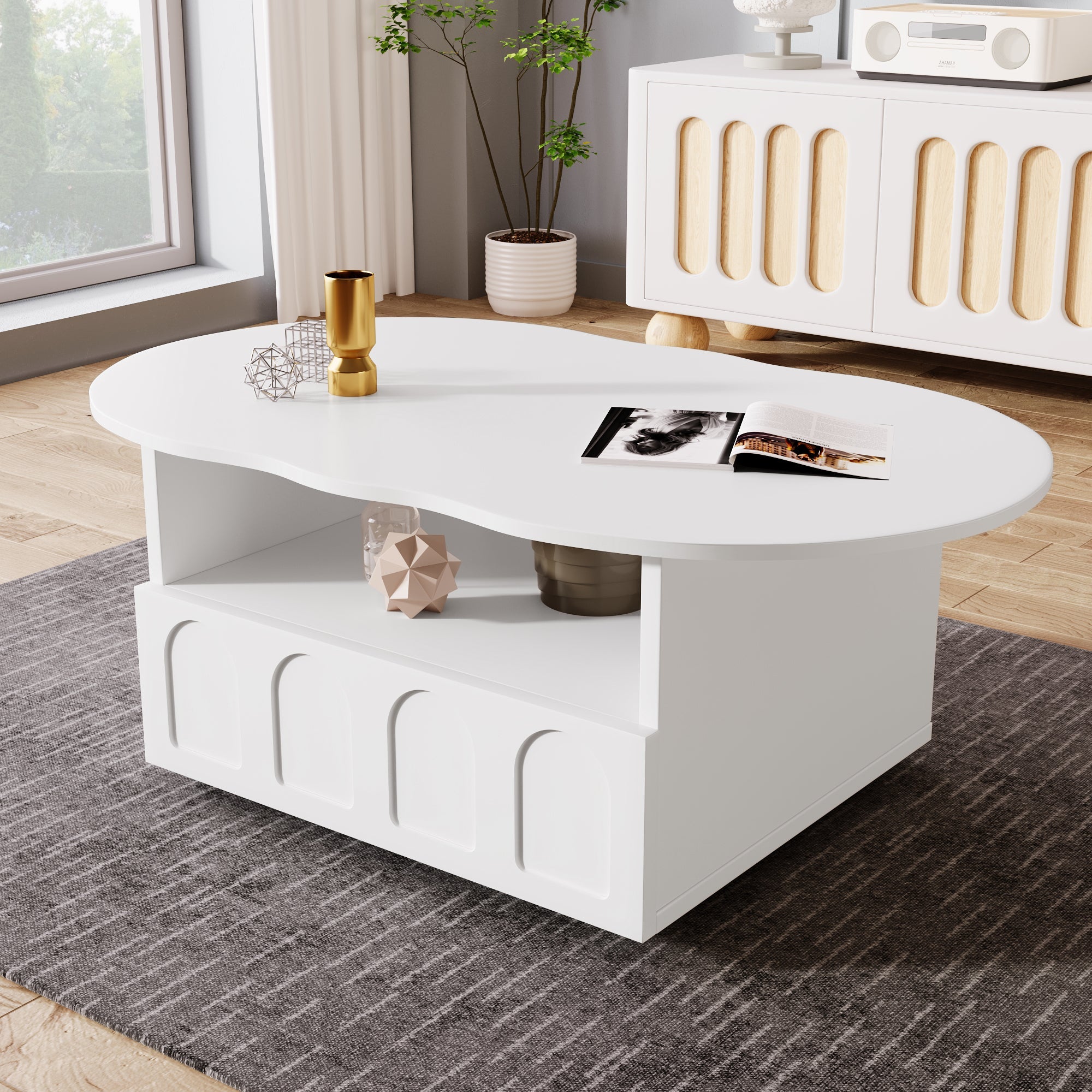 Logidon wolkvormige salontafel wit met lades en plank