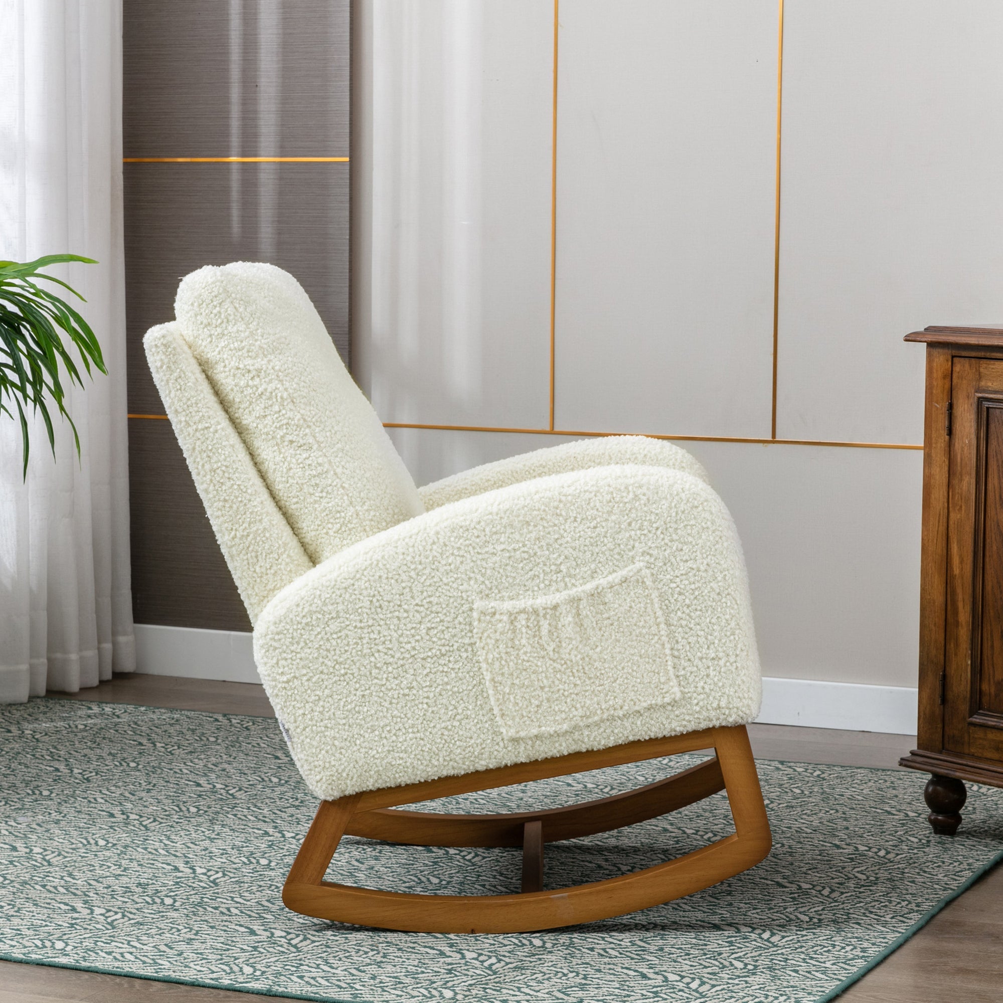 Logidon Fluwelen Witte Schommelstoel Mid Century Modern Gestoffeerd