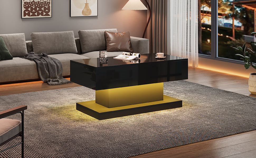 Logidon hoogglans liftsalontafel zwart 100x50x45 cm LED-verlichting