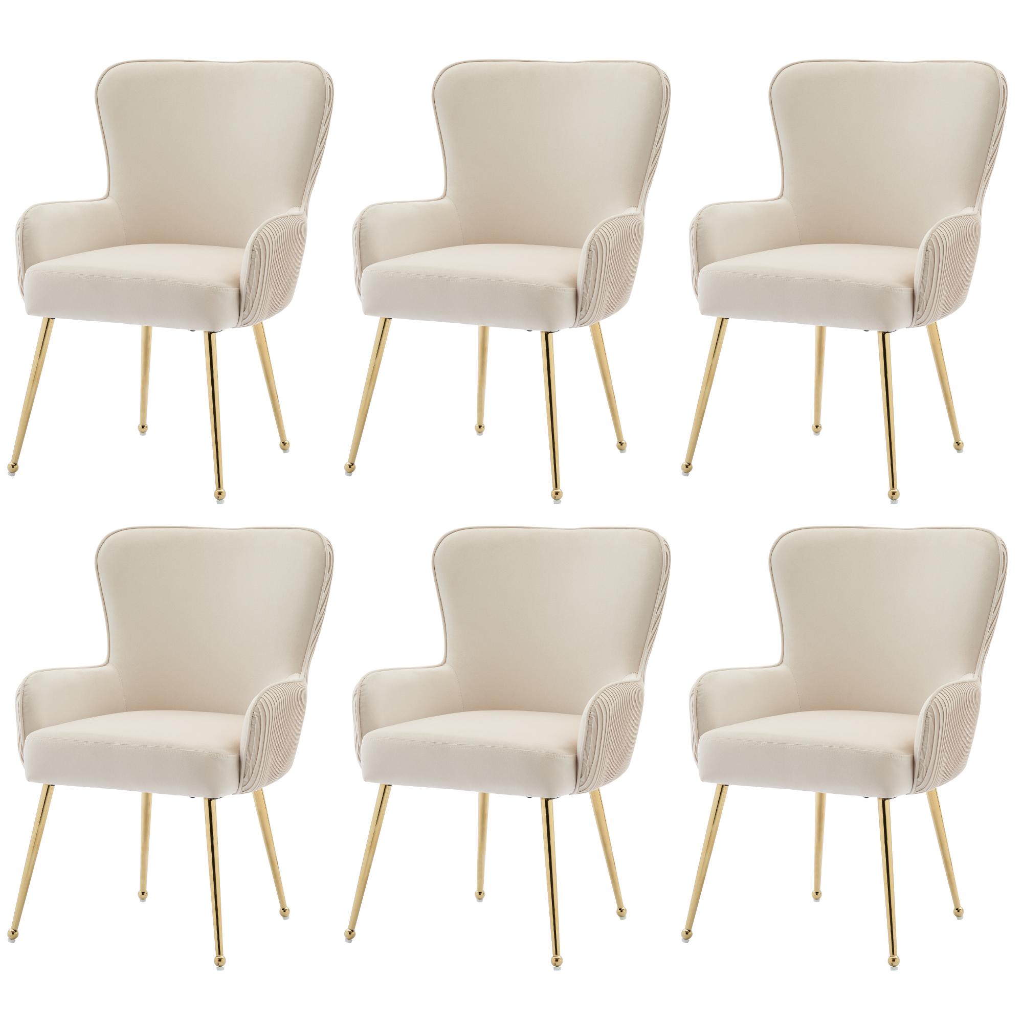 Logidon fluwelen eetkamerstoelen set van 6 beige met gouden poten