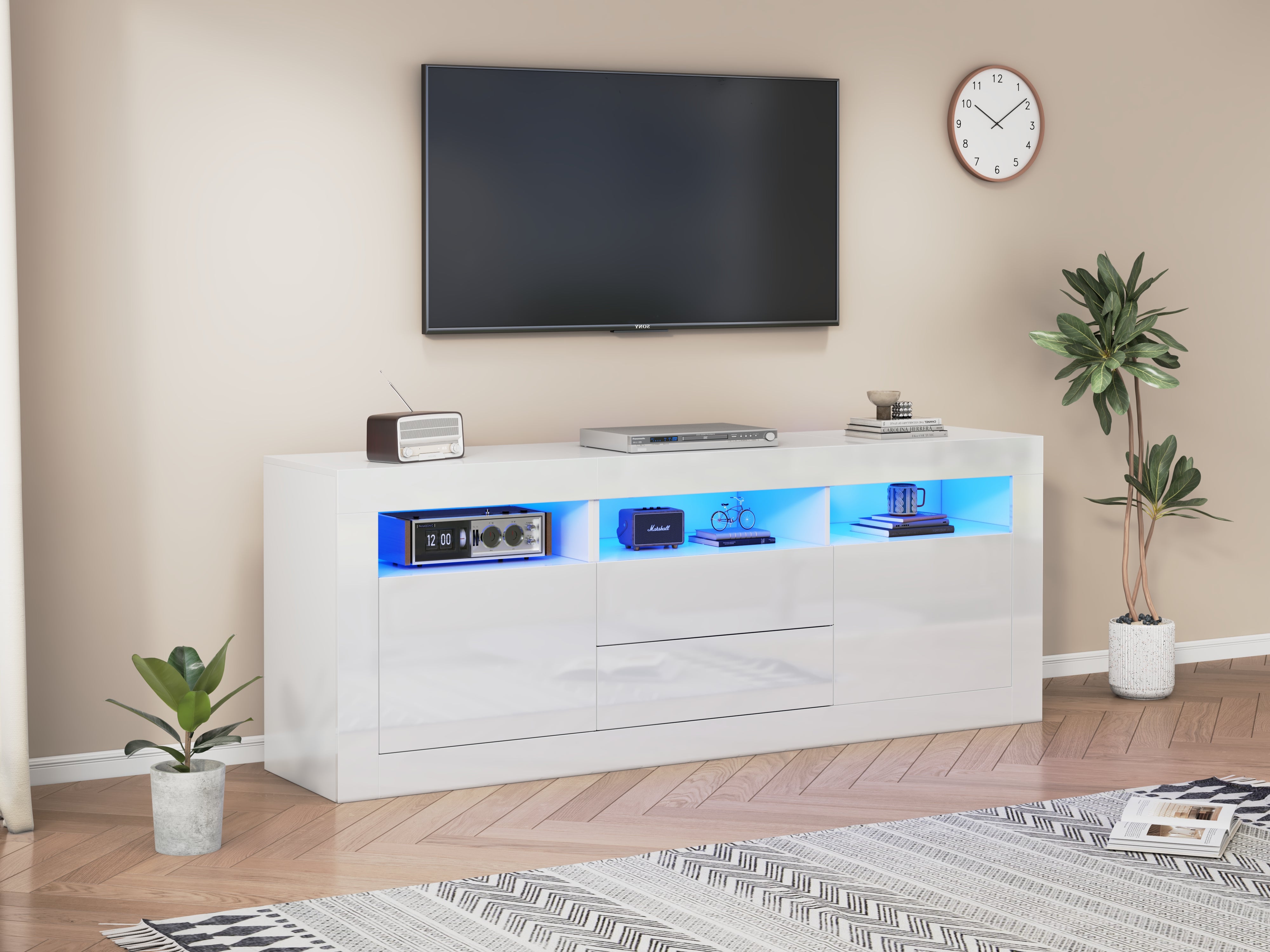 Logidon wit hoogglans TV-meubel 160x35x60 cm met LED-verlichting